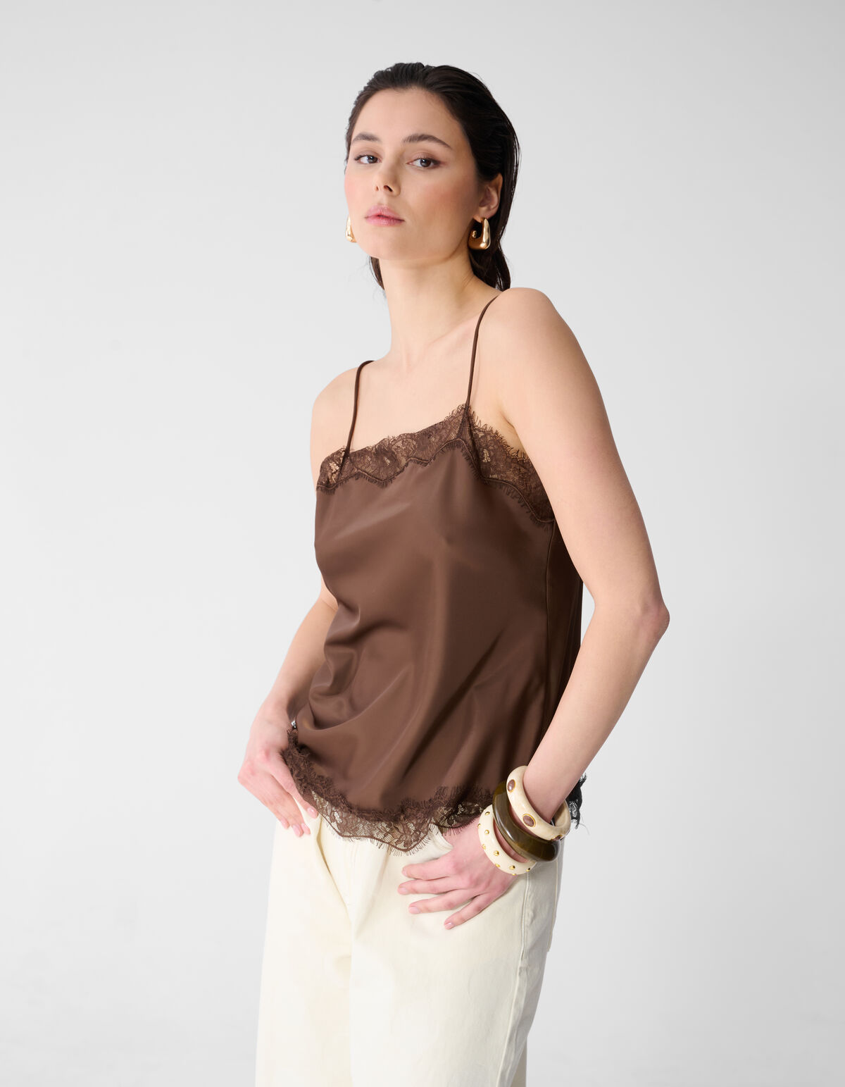 Spitzen-Singlet Top Braun SHOEBY WOMEN