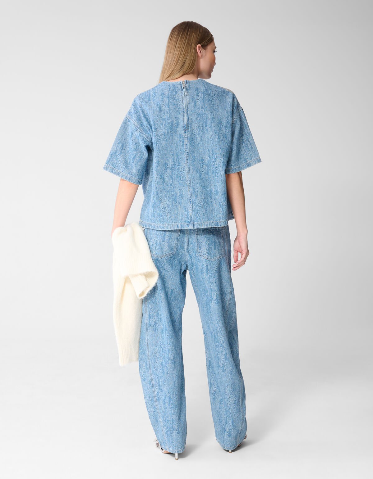 Oversized Jacquard Denim T-Shirt Blau SHOEBY WOMEN