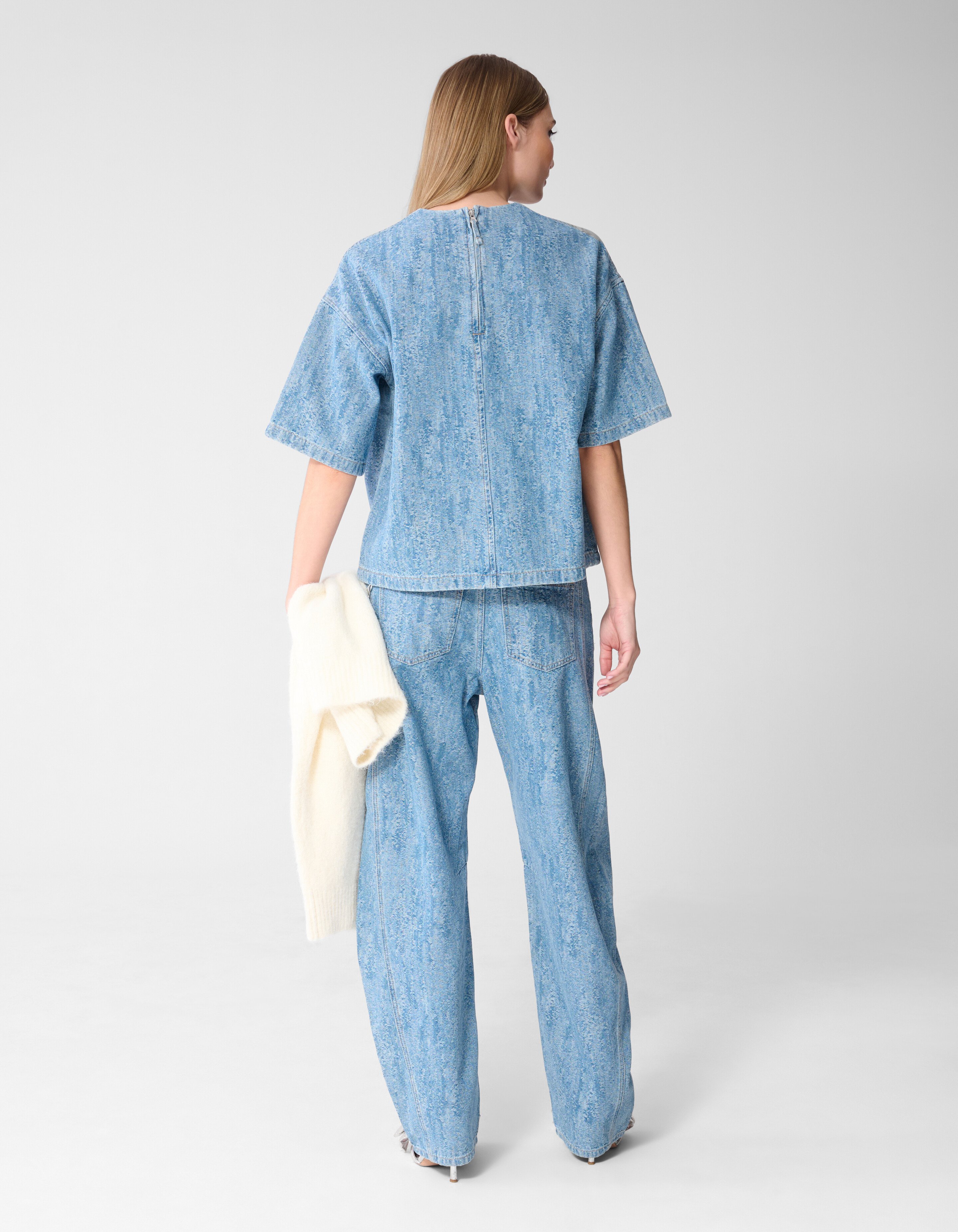 Oversized Jacquard Denim T-Shirt Blau SHOEBY WOMEN