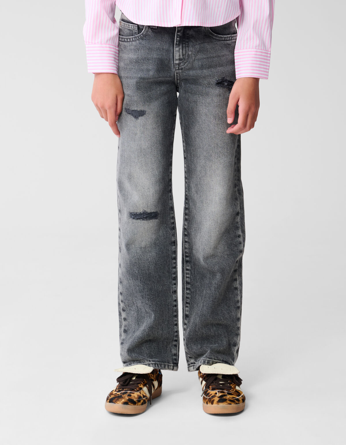 Destroyed Straight Fit Jeans Dunkelgrau SHOEBY GIRLS