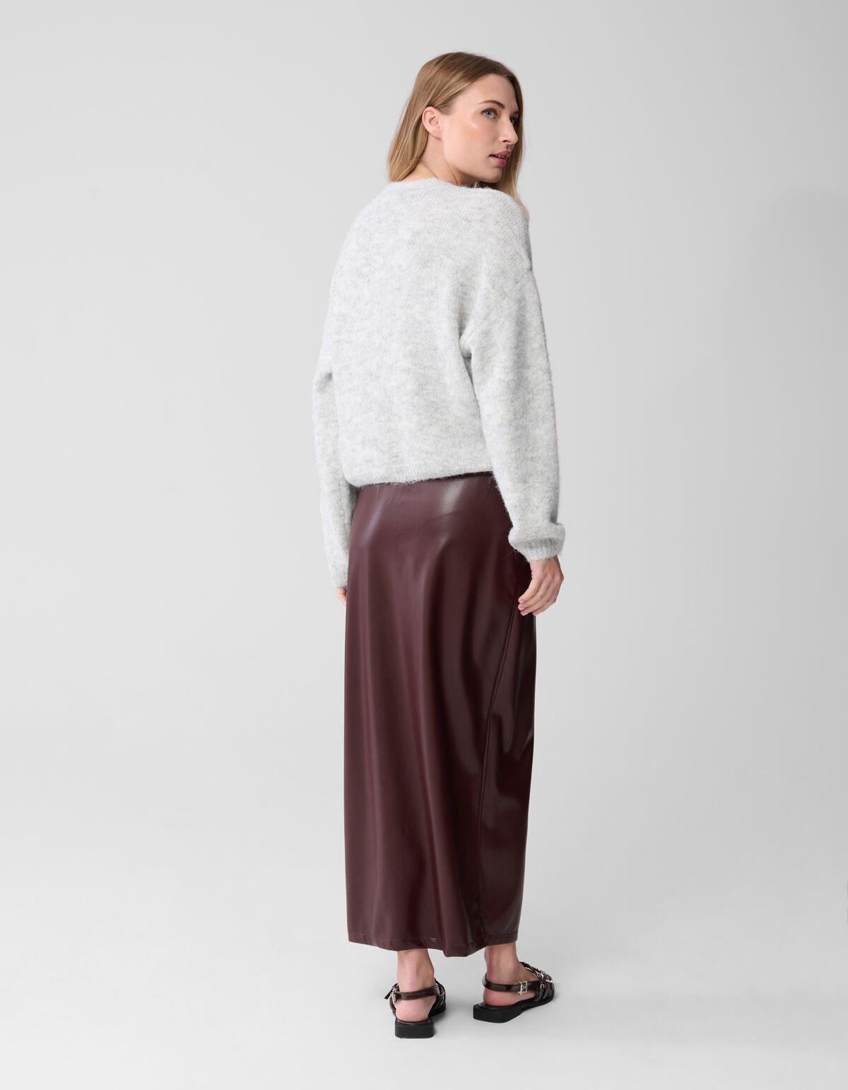 Maxirock aus veganem Leder Dunkelrot SHOEBY WOMEN
