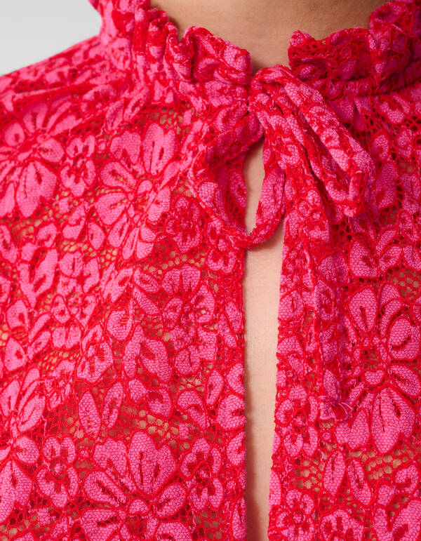 Bluse mit Spitzenrüschen Rosa SHOEBY WOMEN