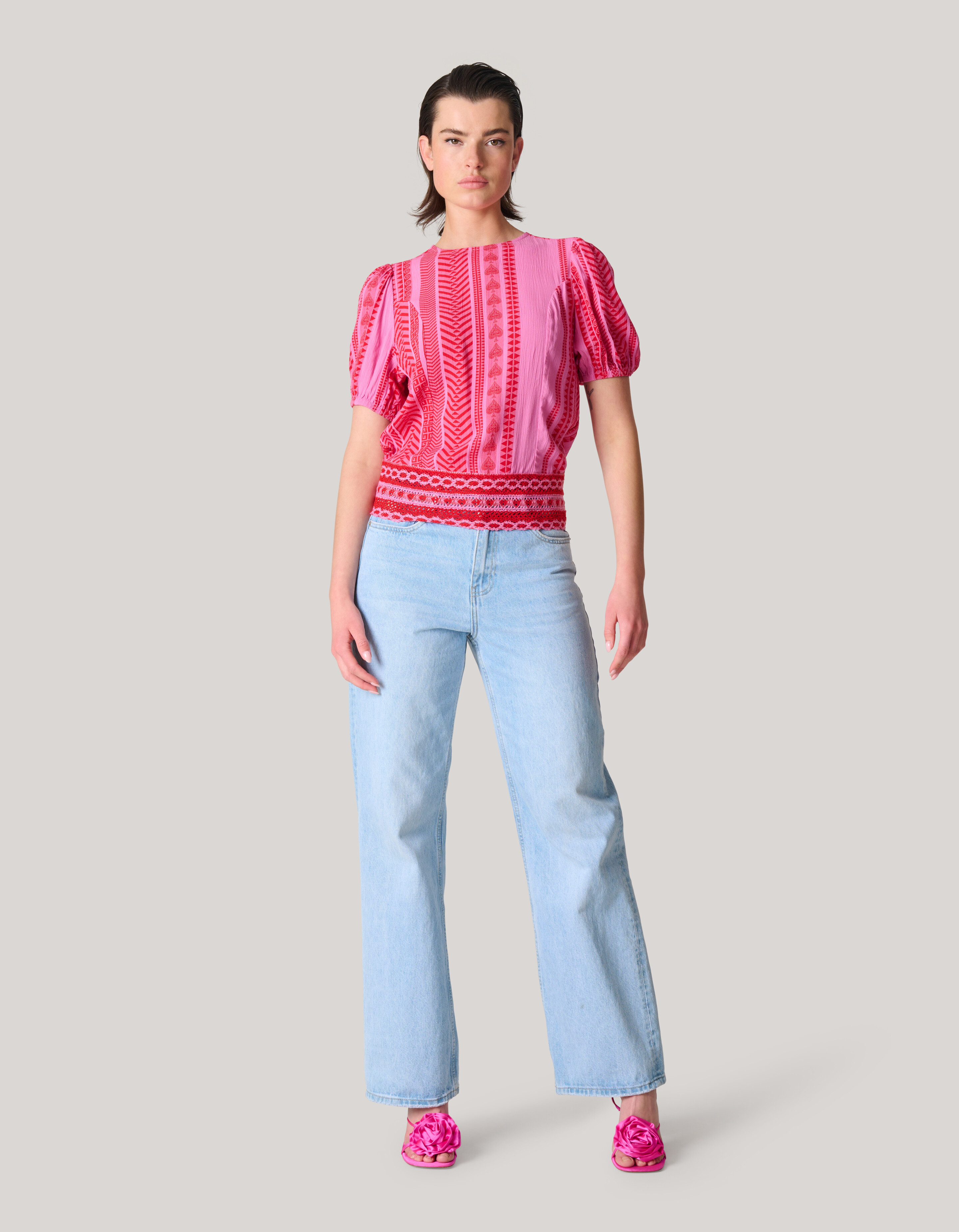 Printed Crinkle Top Roze/Rood SHOEBY WOMEN