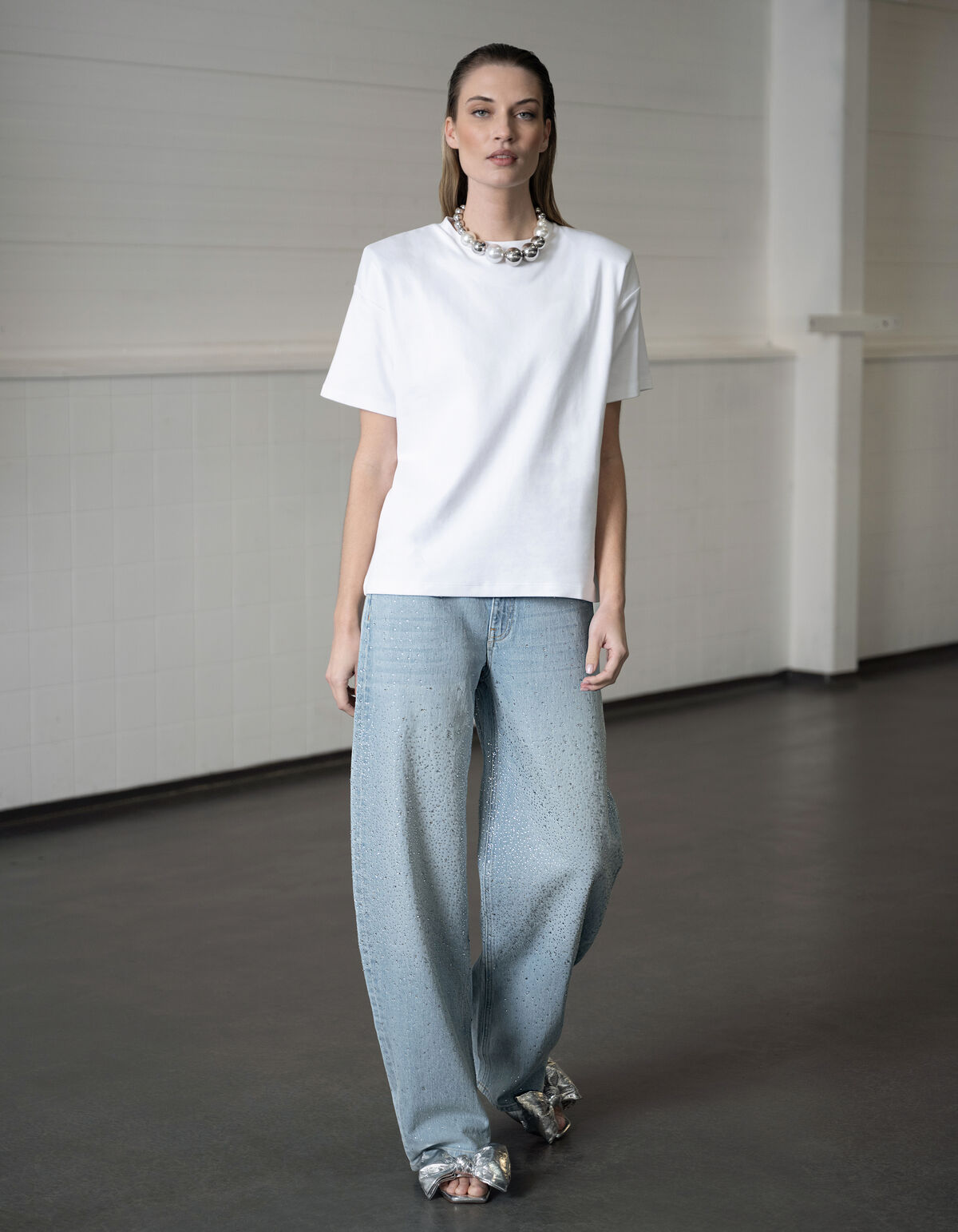 Strass-Wasserfall-Jeans mit Barrel-Passform, geble SHOEBY WOMEN