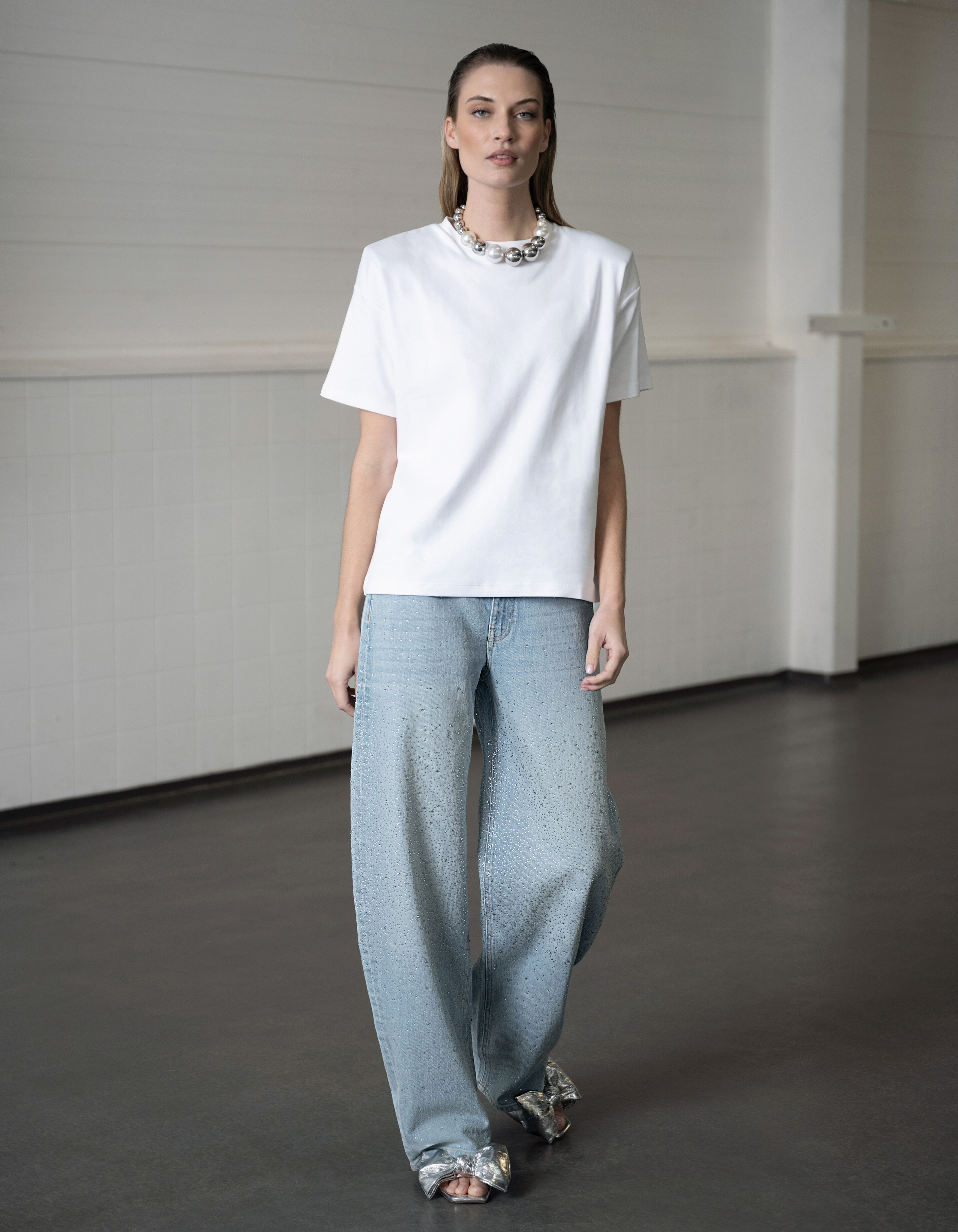 Strass-Wasserfall-Jeans mit Barrel-Passform, geble SHOEBY WOMEN