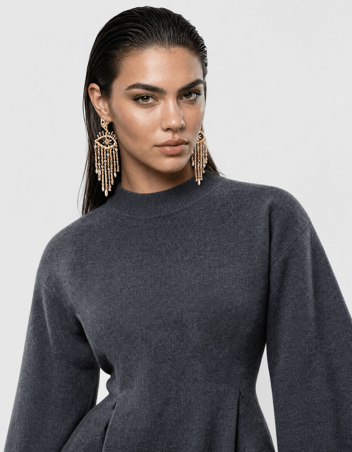 Peplum Strickpullover Dunkelgrau SHOEBY WOMEN