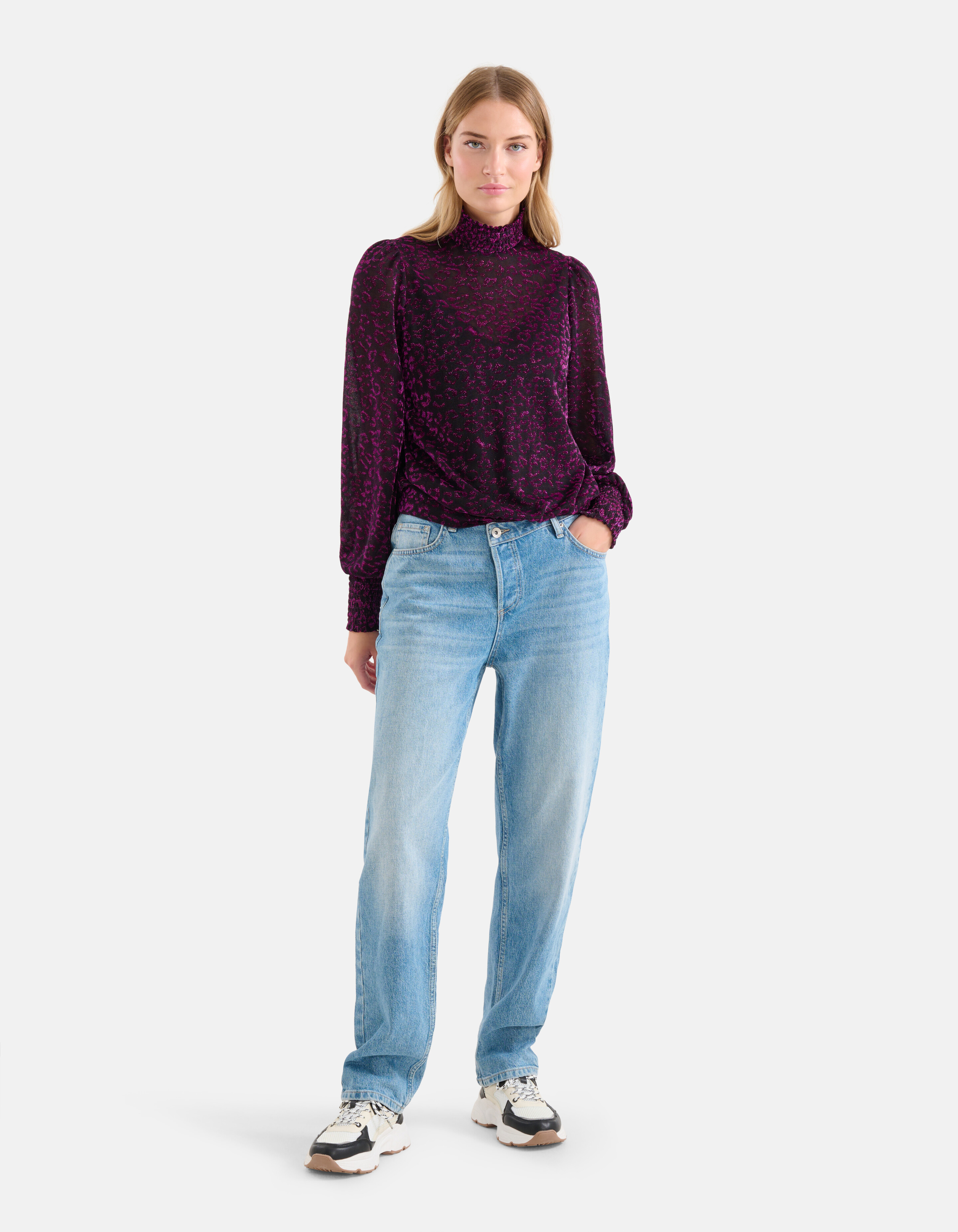 Lurex-Langarmtop Lila SHOEBY WOMEN