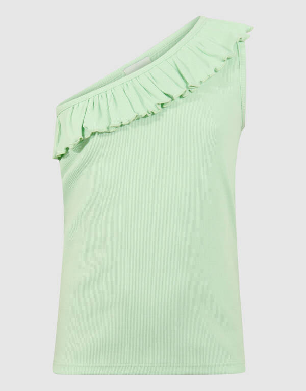 One-Shoulder-R&uuml;schen-Top Hellgr&uuml;n SHOEBY GIRLS