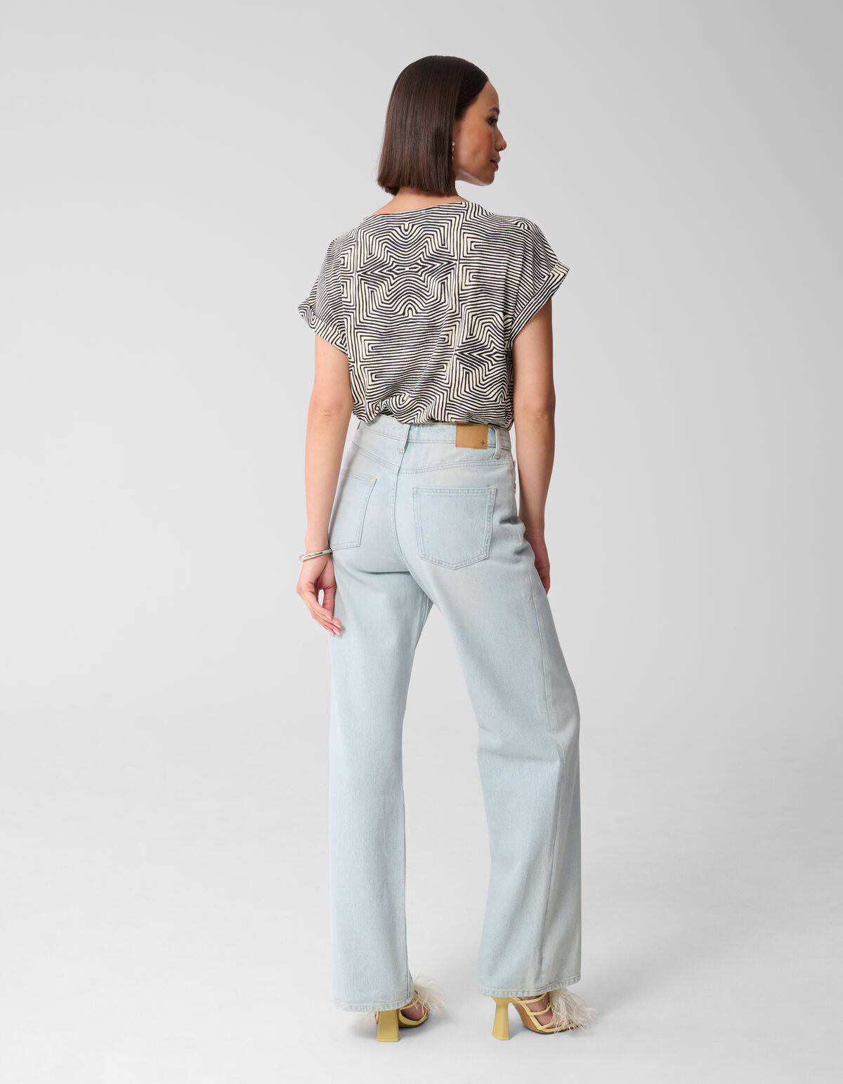 Bedrucktes Jersey-Rippen-Top Schwarz/Weiß SHOEBY WOMEN