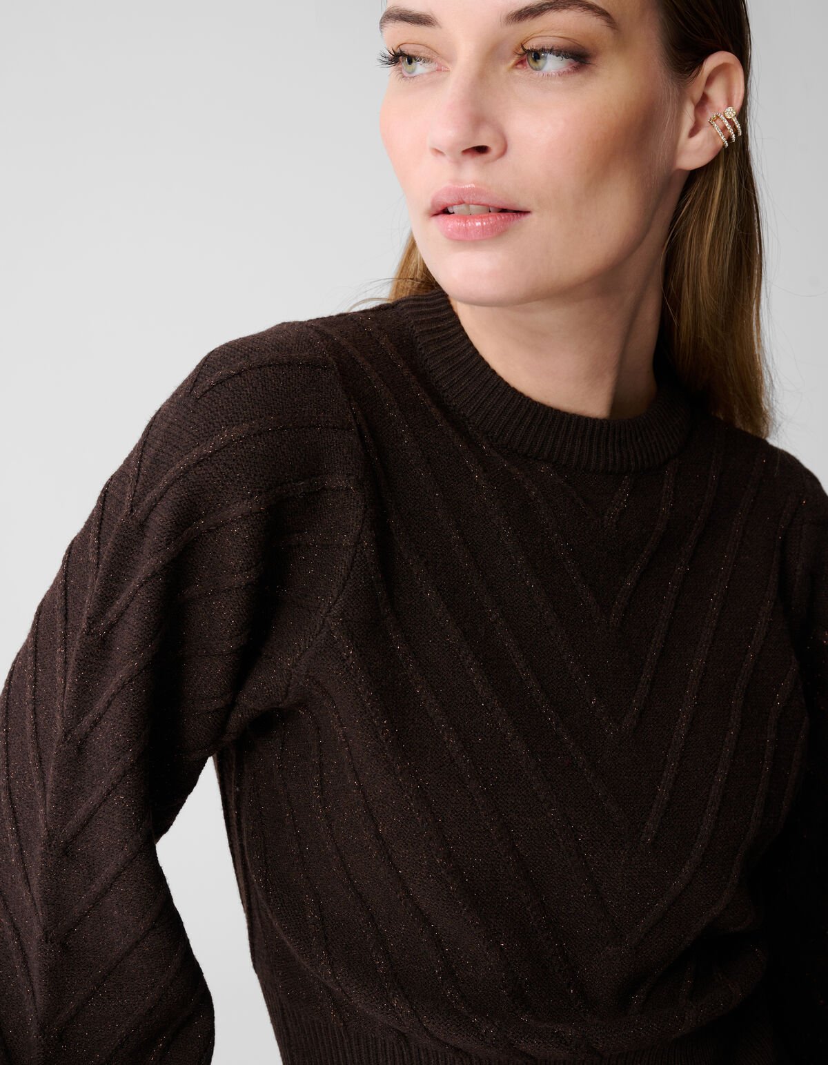 Glitzernder Strickpullover, dunkelbraun SHOEBY WOMEN