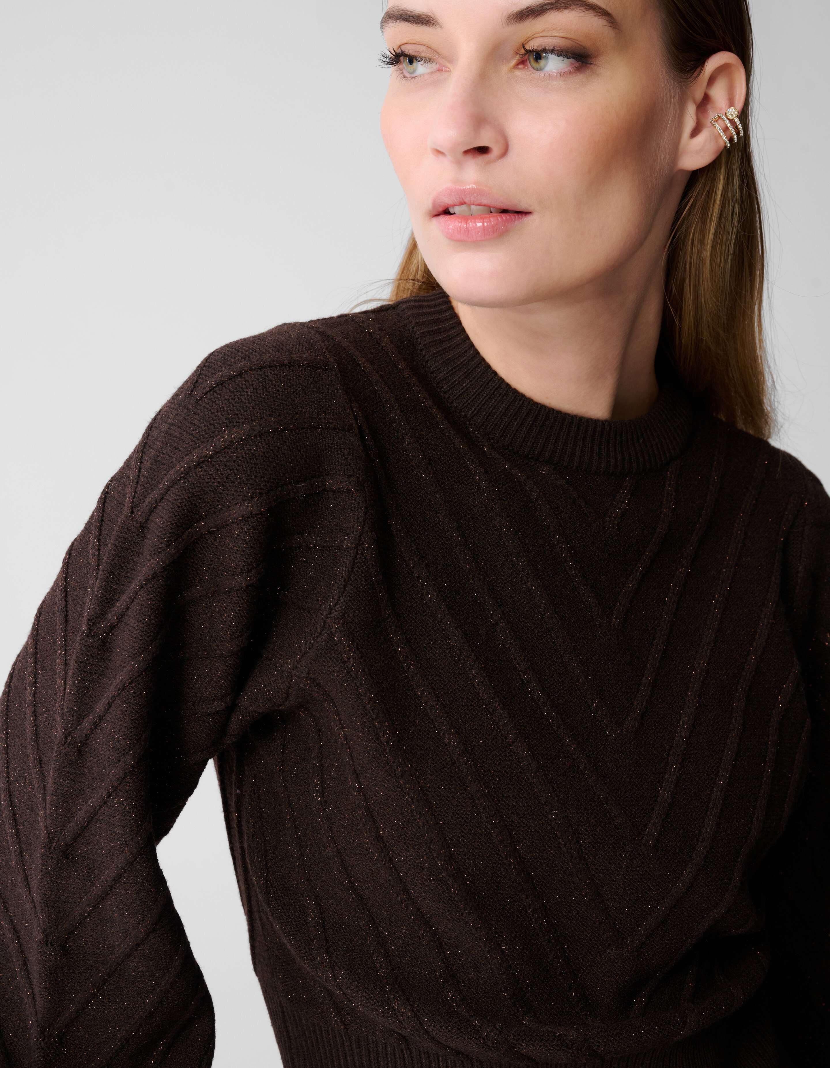 Glitzernder Strickpullover, dunkelbraun SHOEBY WOMEN