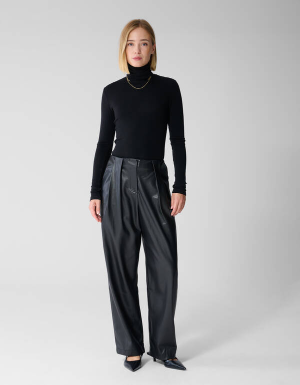 Vegane Leder Barrel-Fit-Hose Schwarz By Lonneke SHOEBY WOMEN