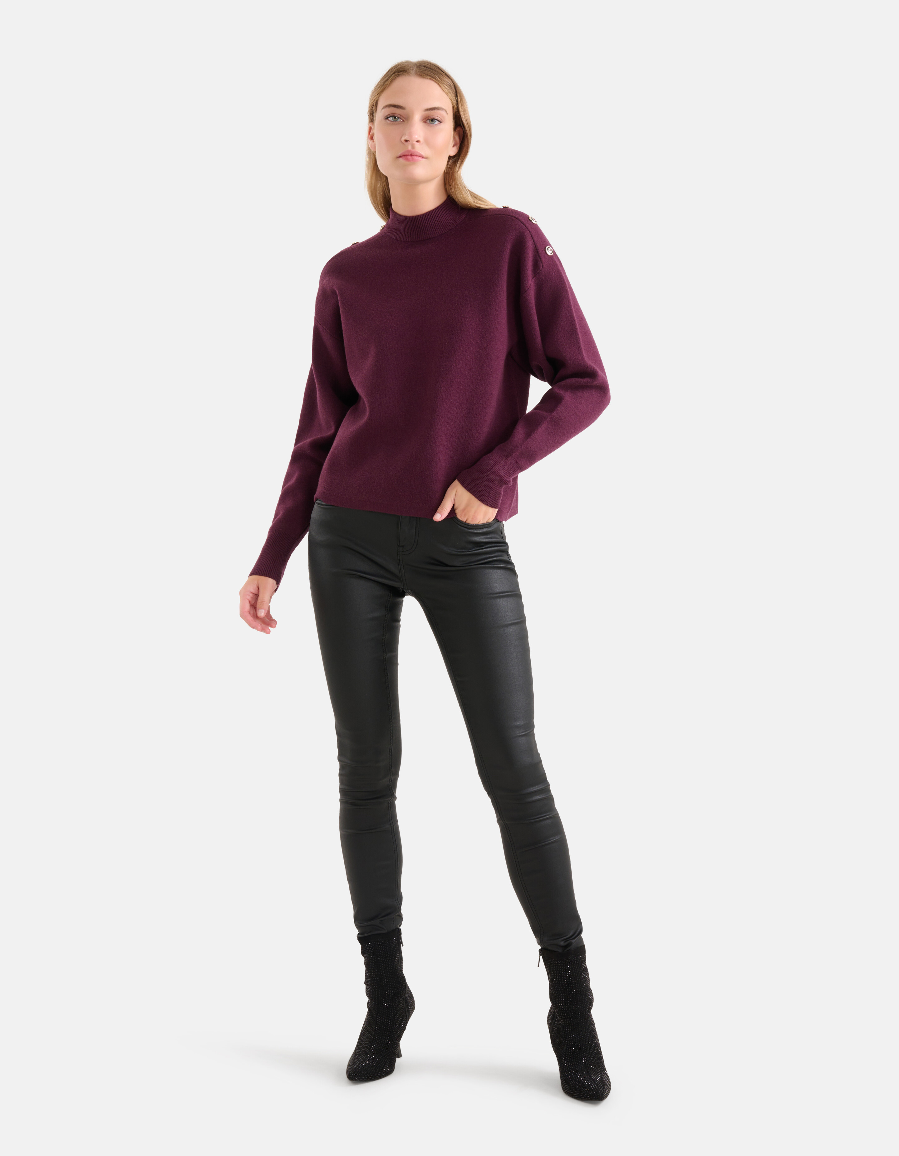 Strickpullover mit Knöpfen Dunkelrot SHOEBY WOMEN