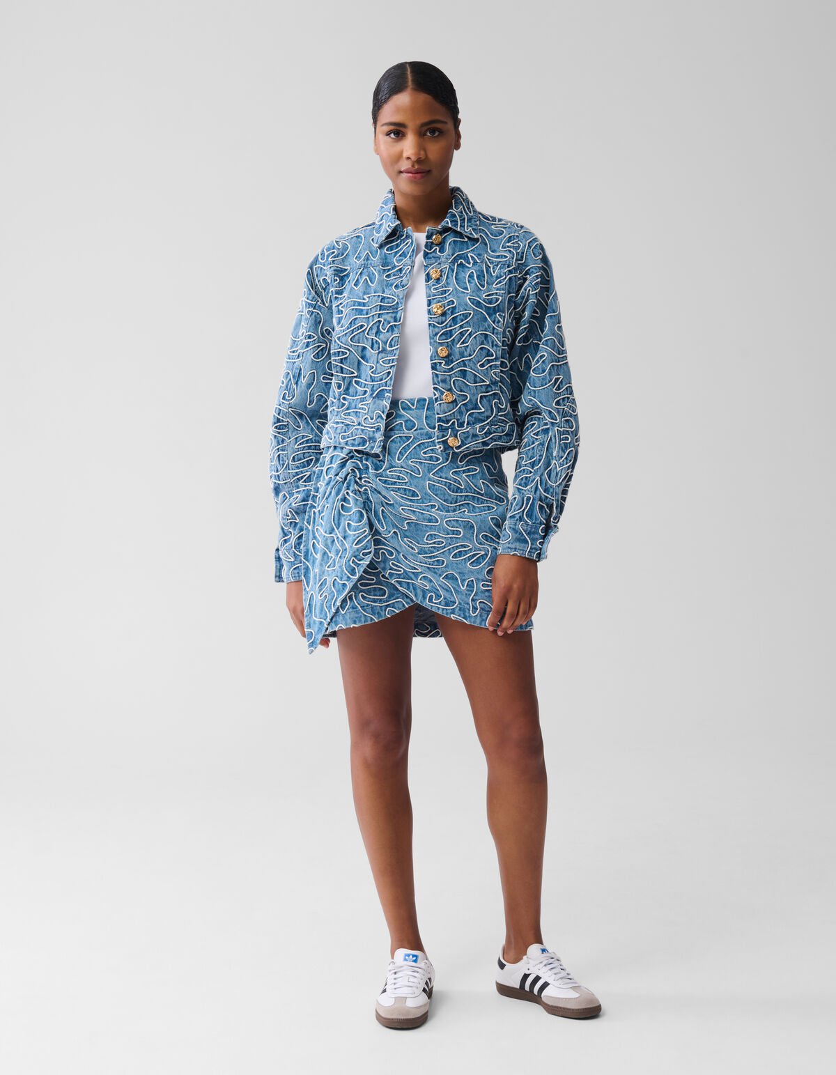 Denim Embroidery Cord Jacket Blue SHOEBY WOMEN