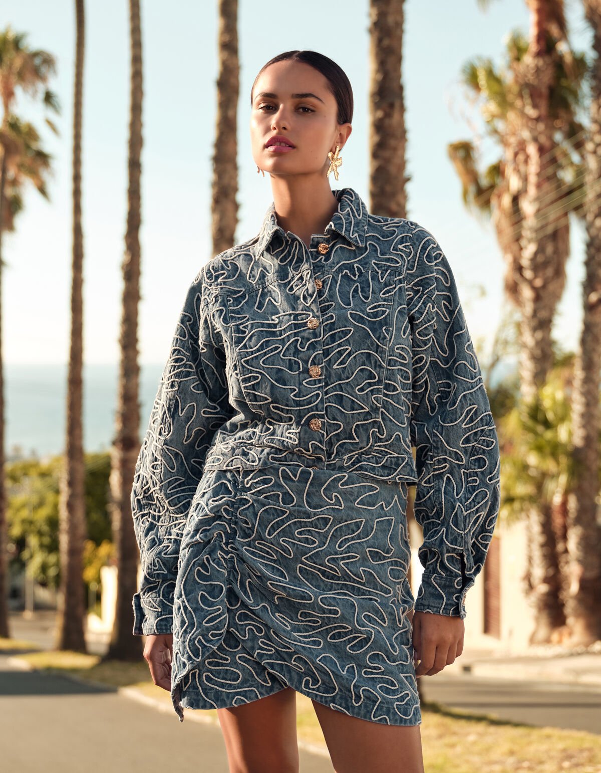 Denim Embroidery Cord Jacket Blue SHOEBY WOMEN