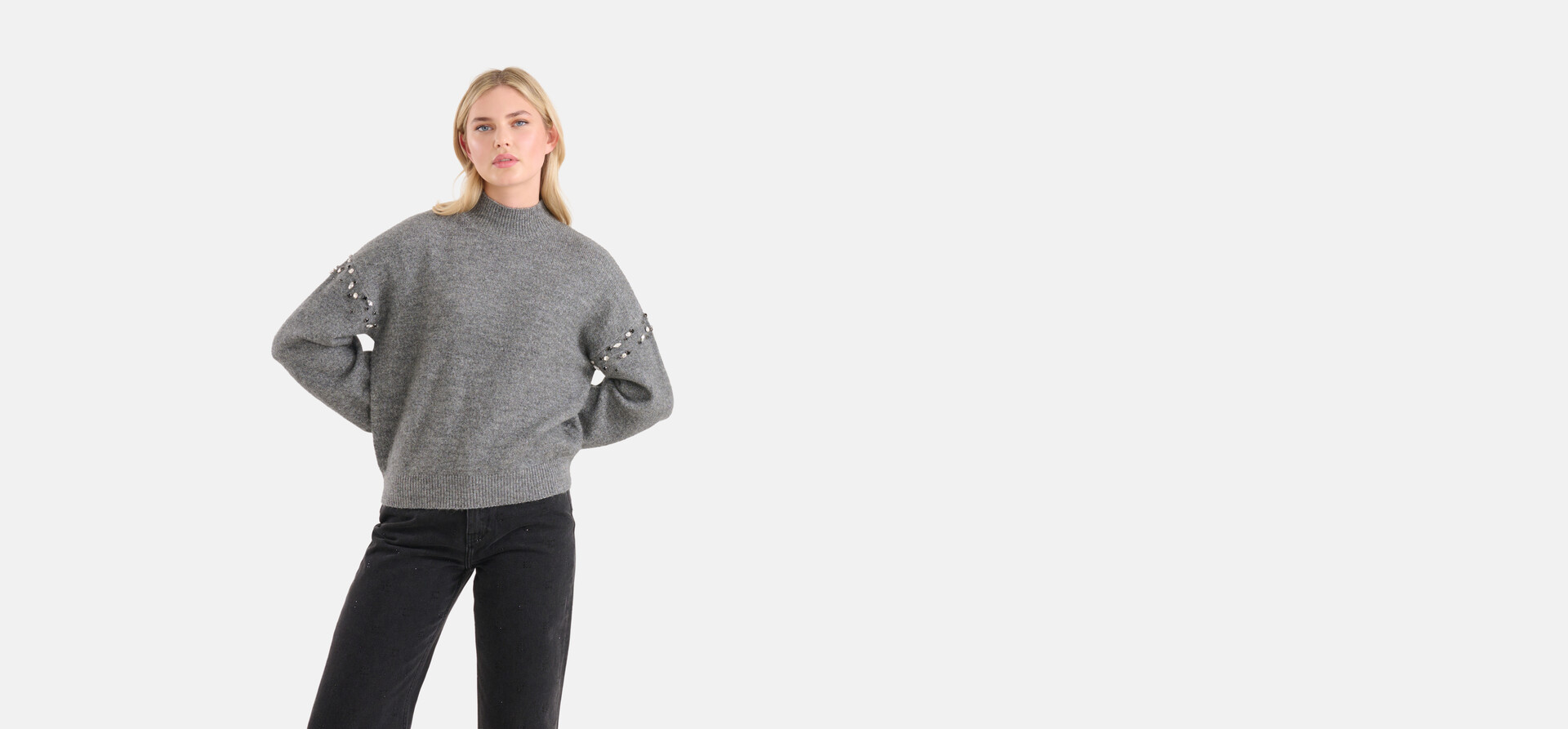 Nieten-Pullover Dunkelgrau SHOEBY WOMEN