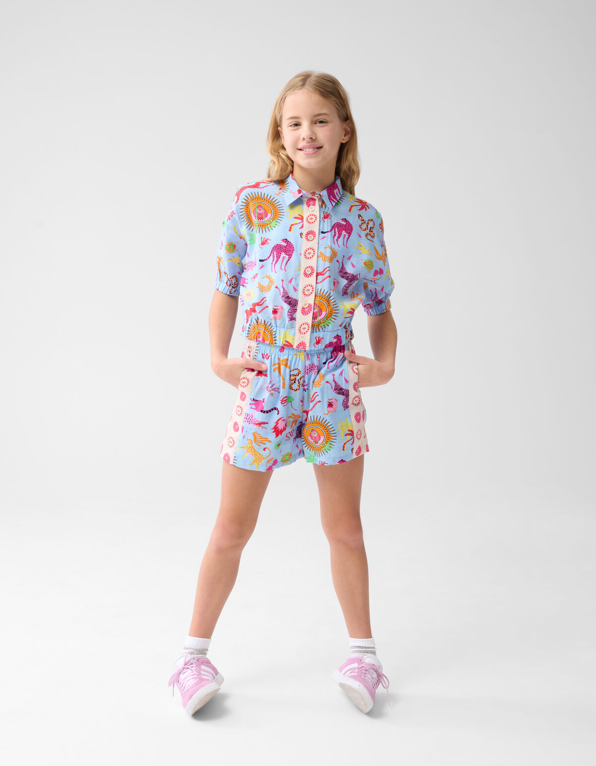 Dschungel Kunstwerk Bluse Hellblau von Lizzy SHOEBY GIRLS