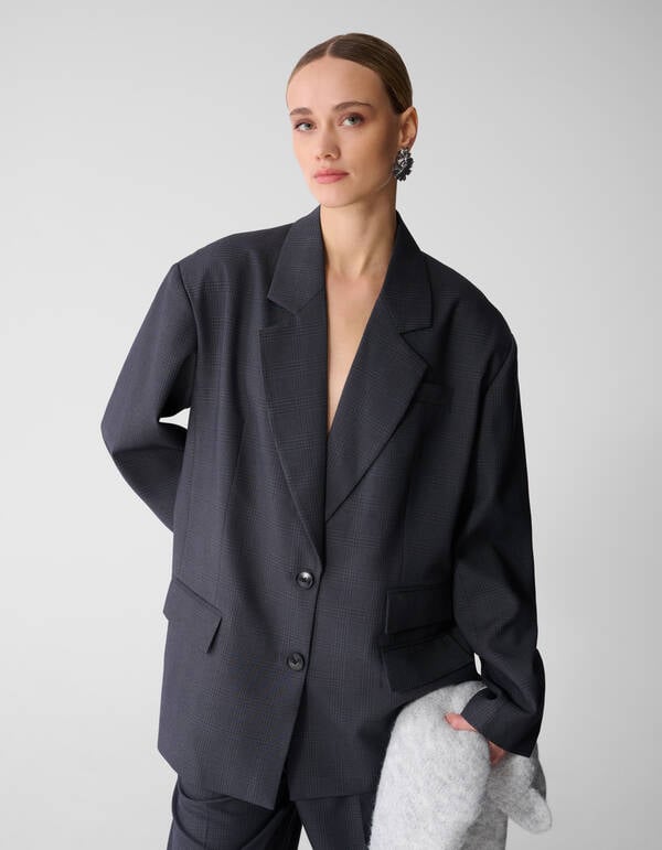 Oversized Karo-Blazer Dunkelgrau SHOEBY WOMEN