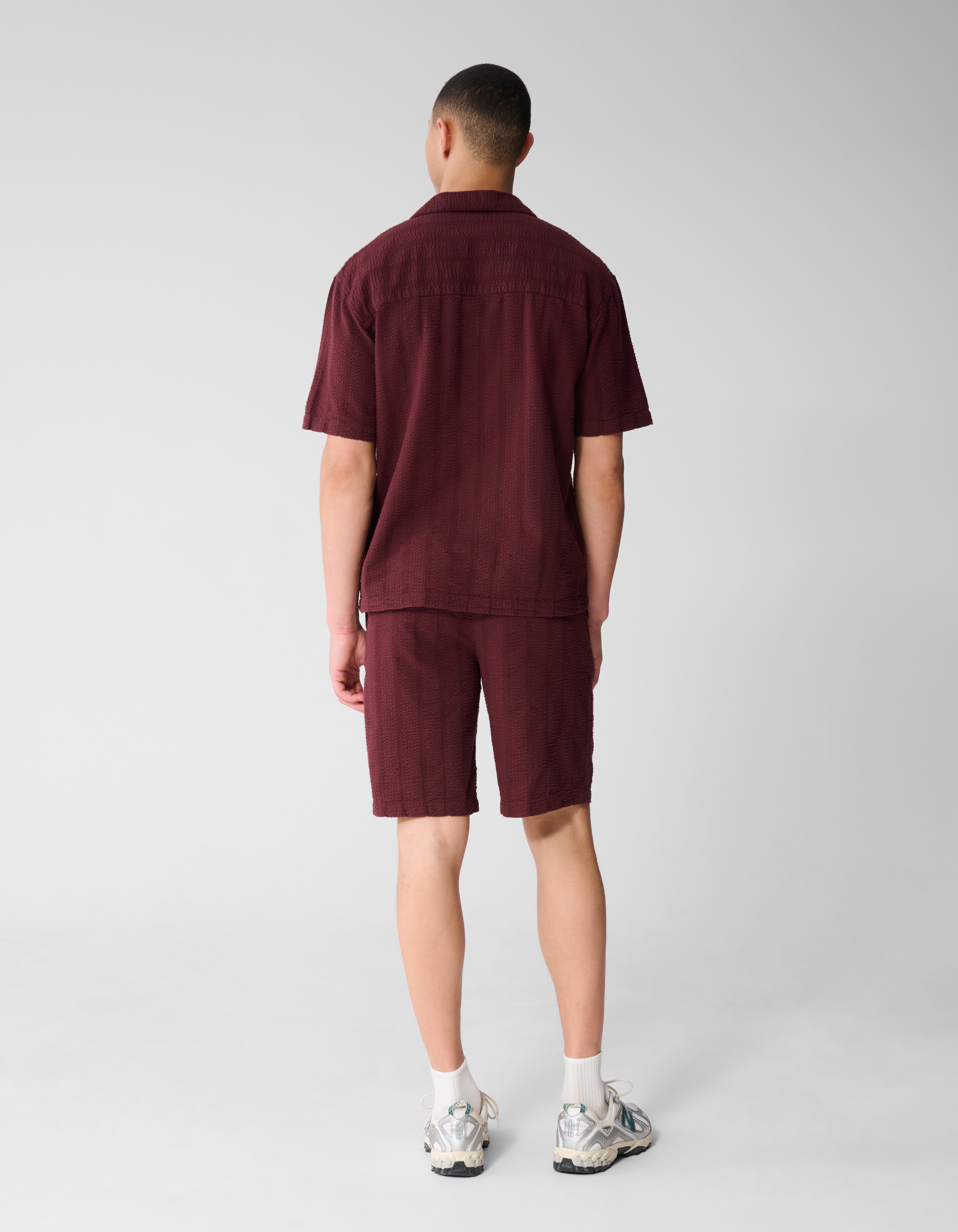 Seersucker-Streifenhemd Dunkelrot SHOEBY MEN