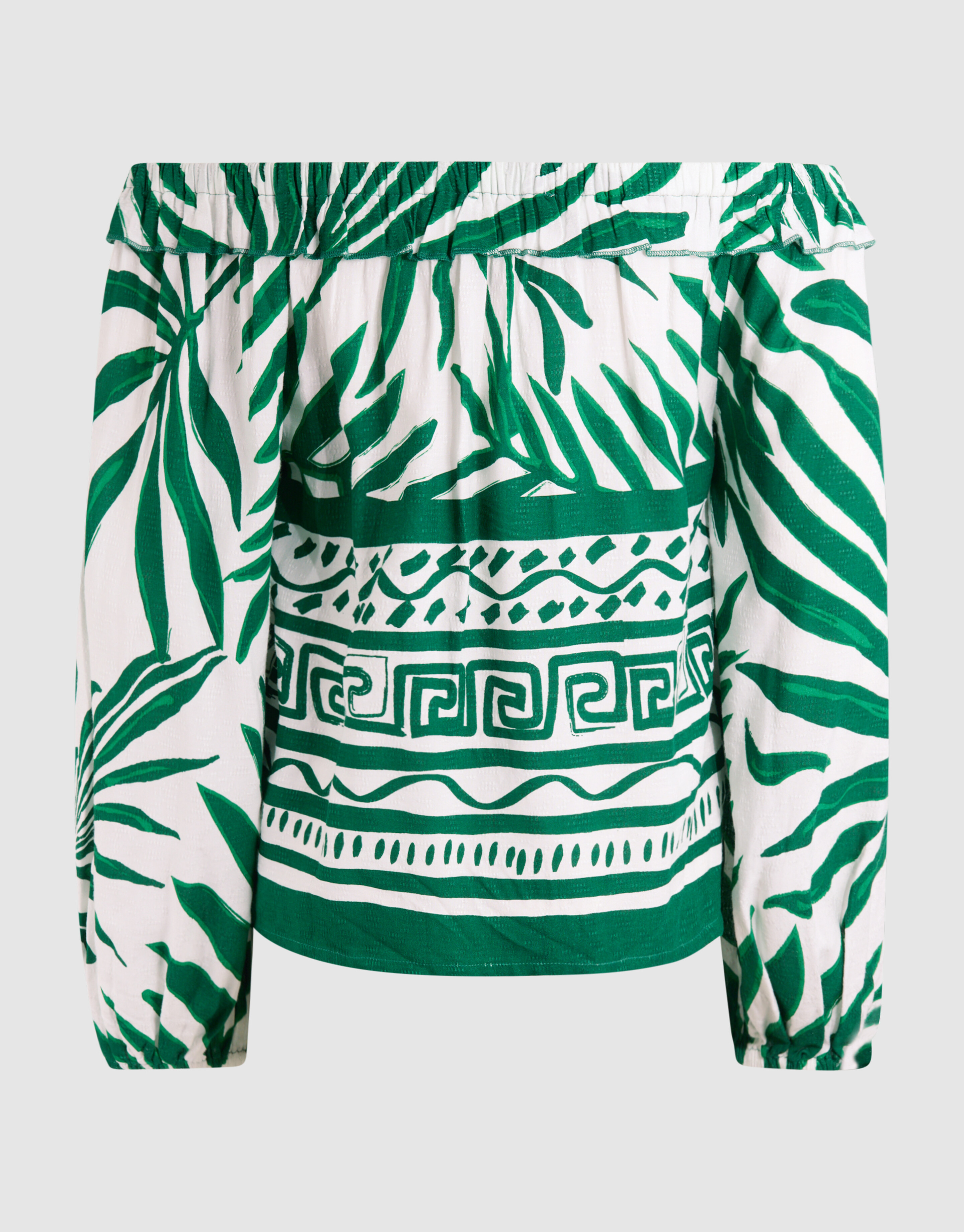 Bedrucktes schulterfreies Top mit Palme Grün SHOEBY WOMEN