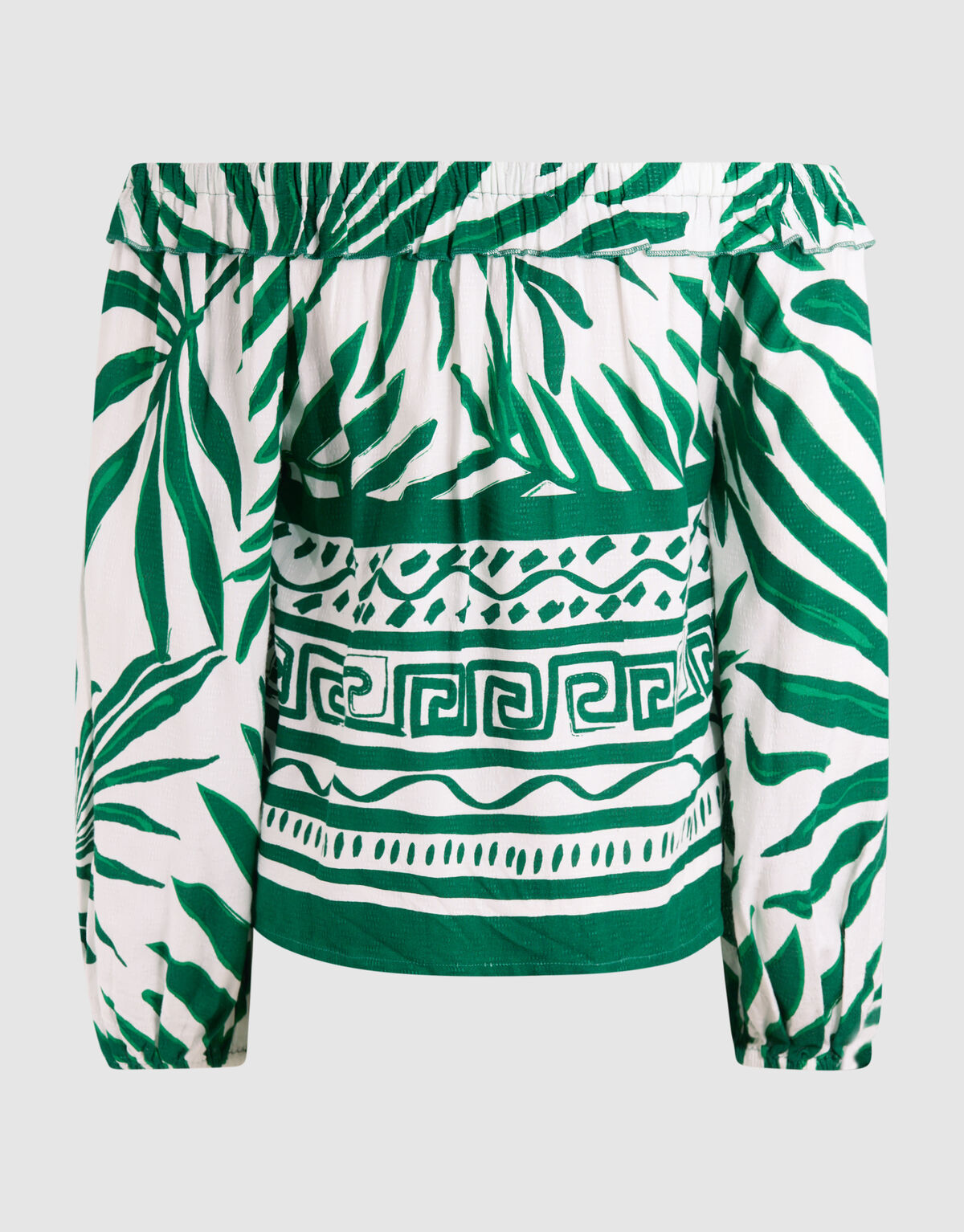 Bedrucktes schulterfreies Top mit Palme Grün SHOEBY WOMEN