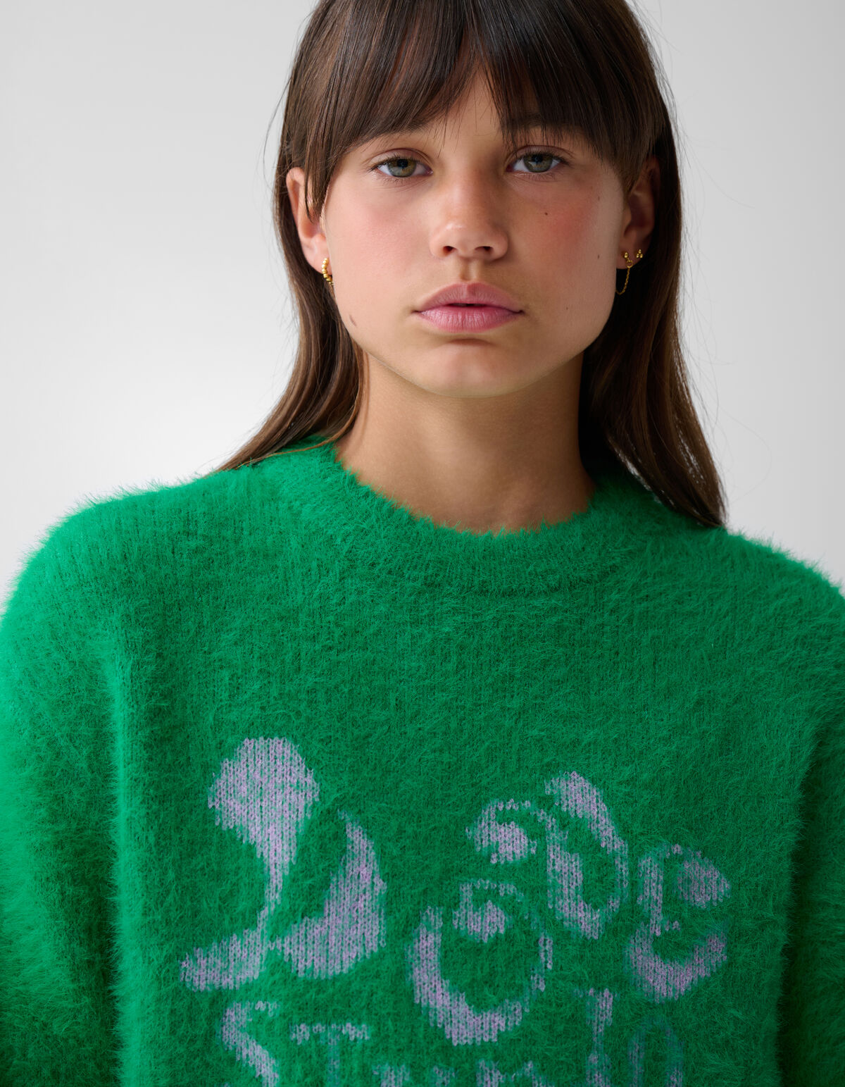 Haariger Strickpullover Gr&uuml;n SHOEBY GIRLS