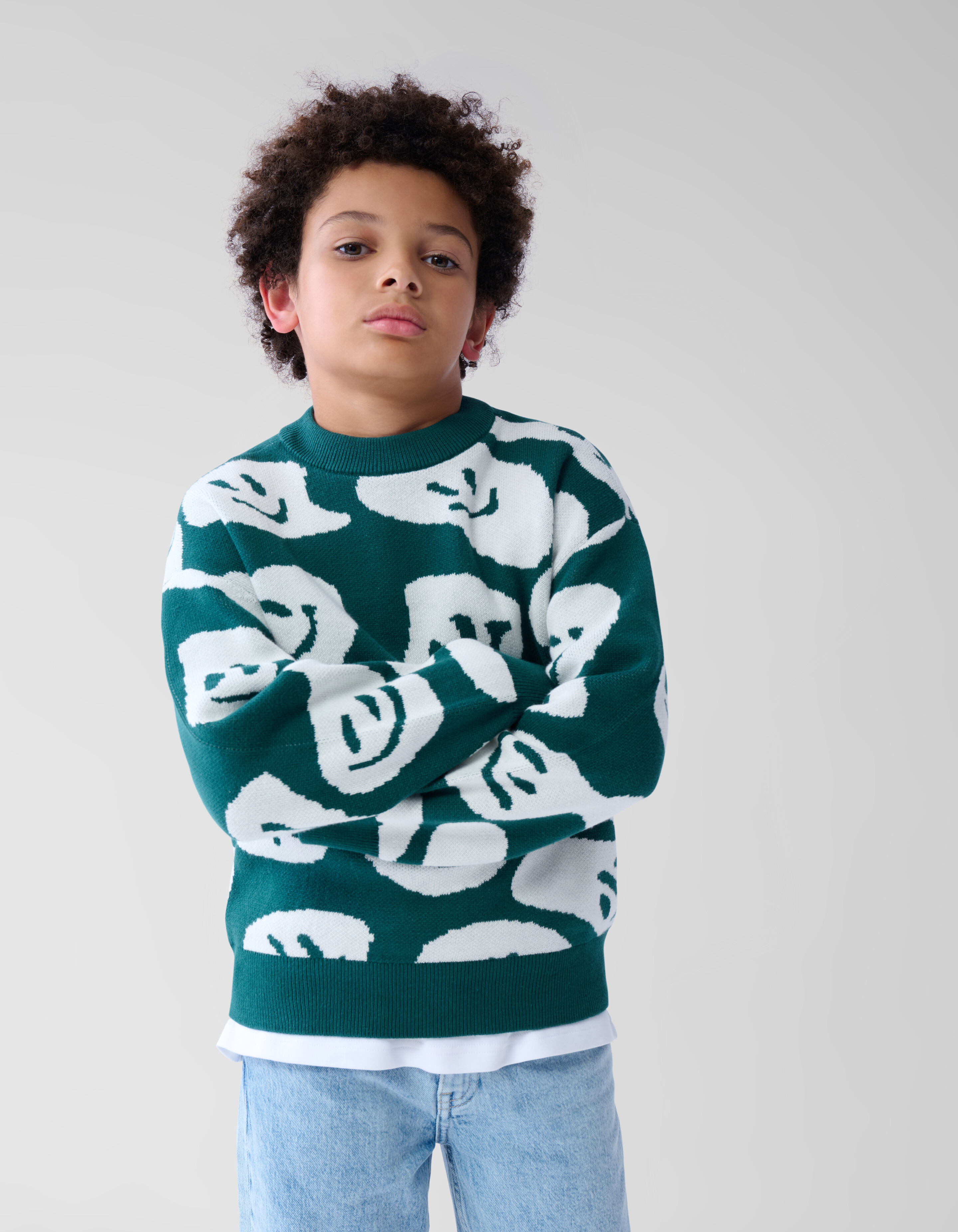 Smiley-Pullover Dunkelgrün SHOEBY BOYS