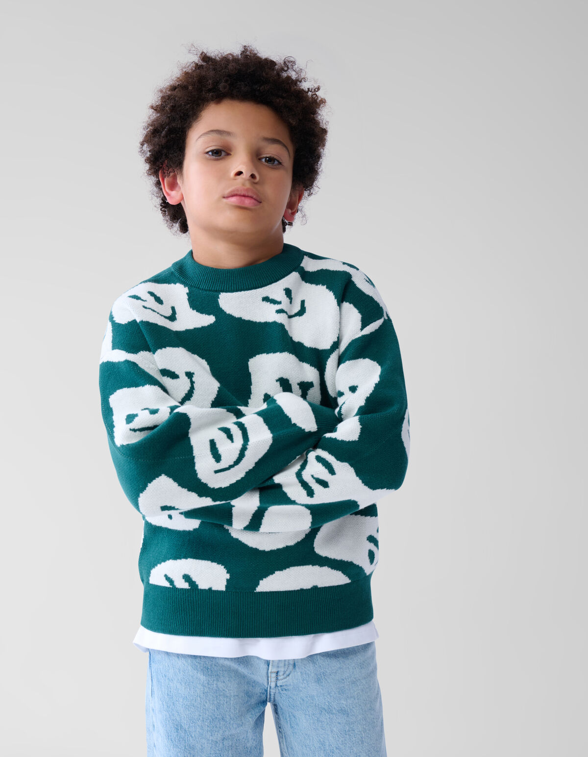 Smiley-Pullover Dunkelgrün SHOEBY BOYS