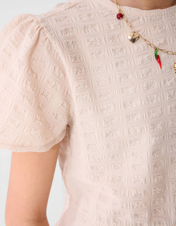 Ger&uuml;schtes Peplum-Top in Sand SHOEBY GIRLS