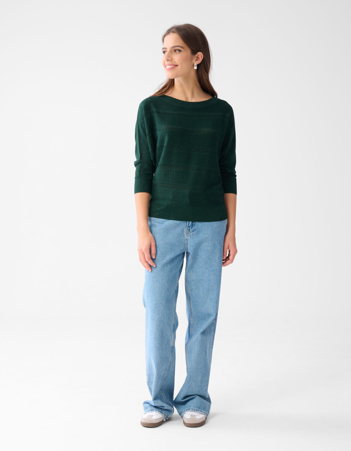 Glitzer Fledermausärmel Pullover Dunkelgrün SHOEBY WOMEN