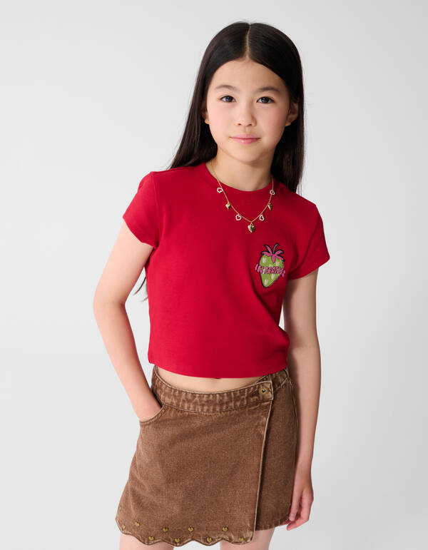 Rib Les Fraises Crop-Top Rot SHOEBY GIRLS
