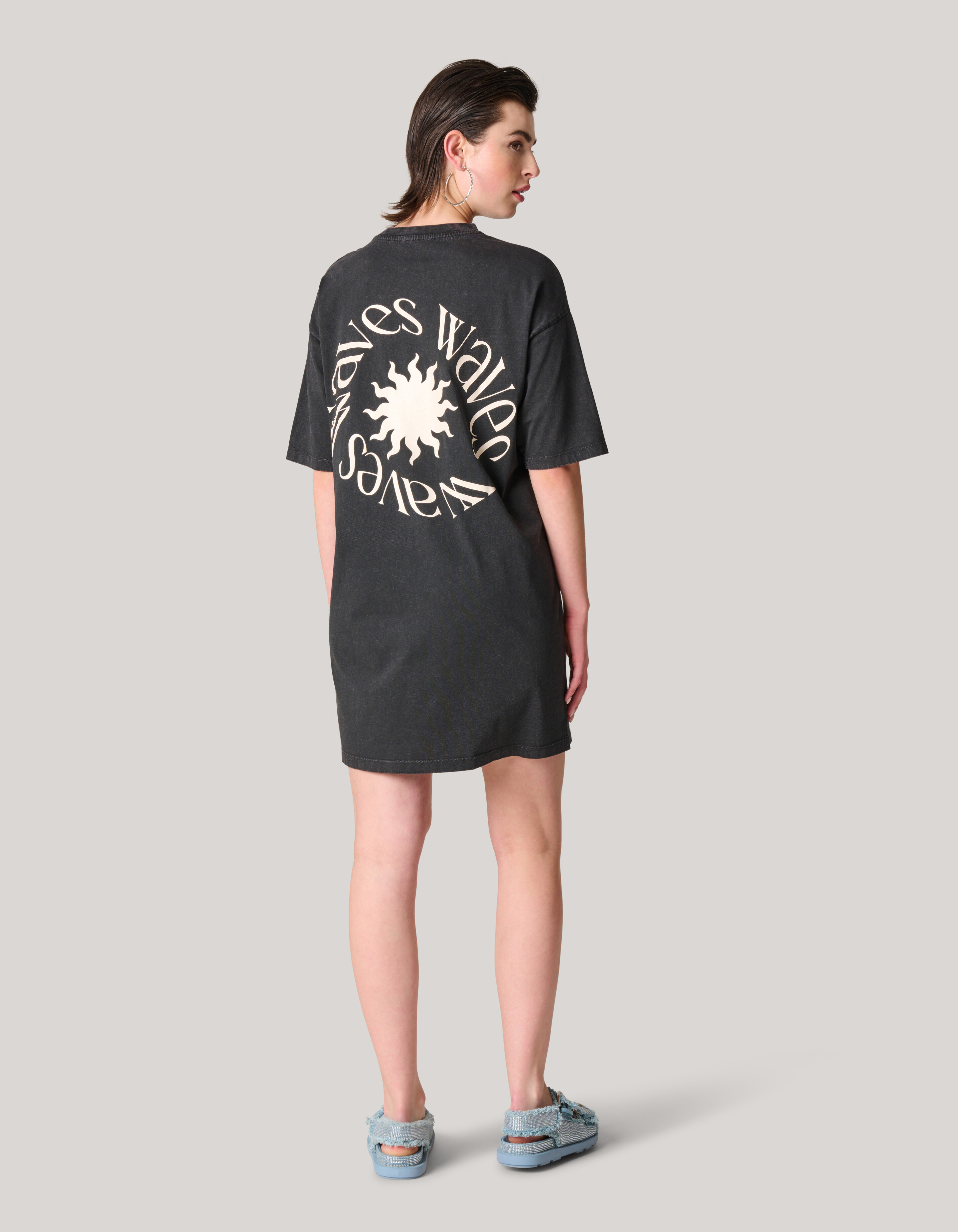 Gewaschenes T-Shirt-Kleid Dunkelgrau SHOEBY WOMEN