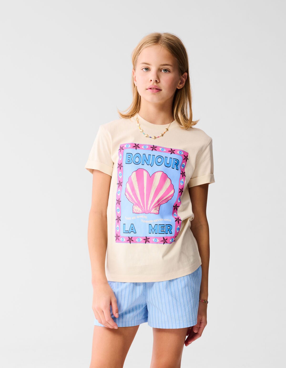 Bonjour Artwork T-shirt Off White SHOEBY GIRLS