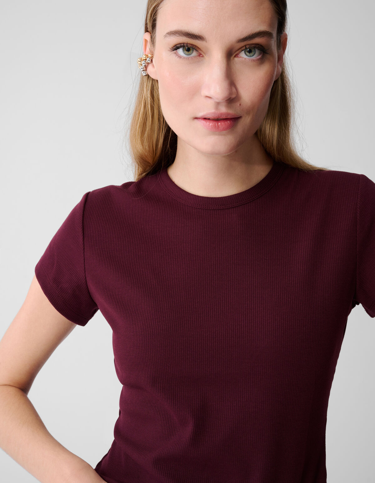 Geripptes T-Shirt, Dunkelrot SHOEBY WOMEN