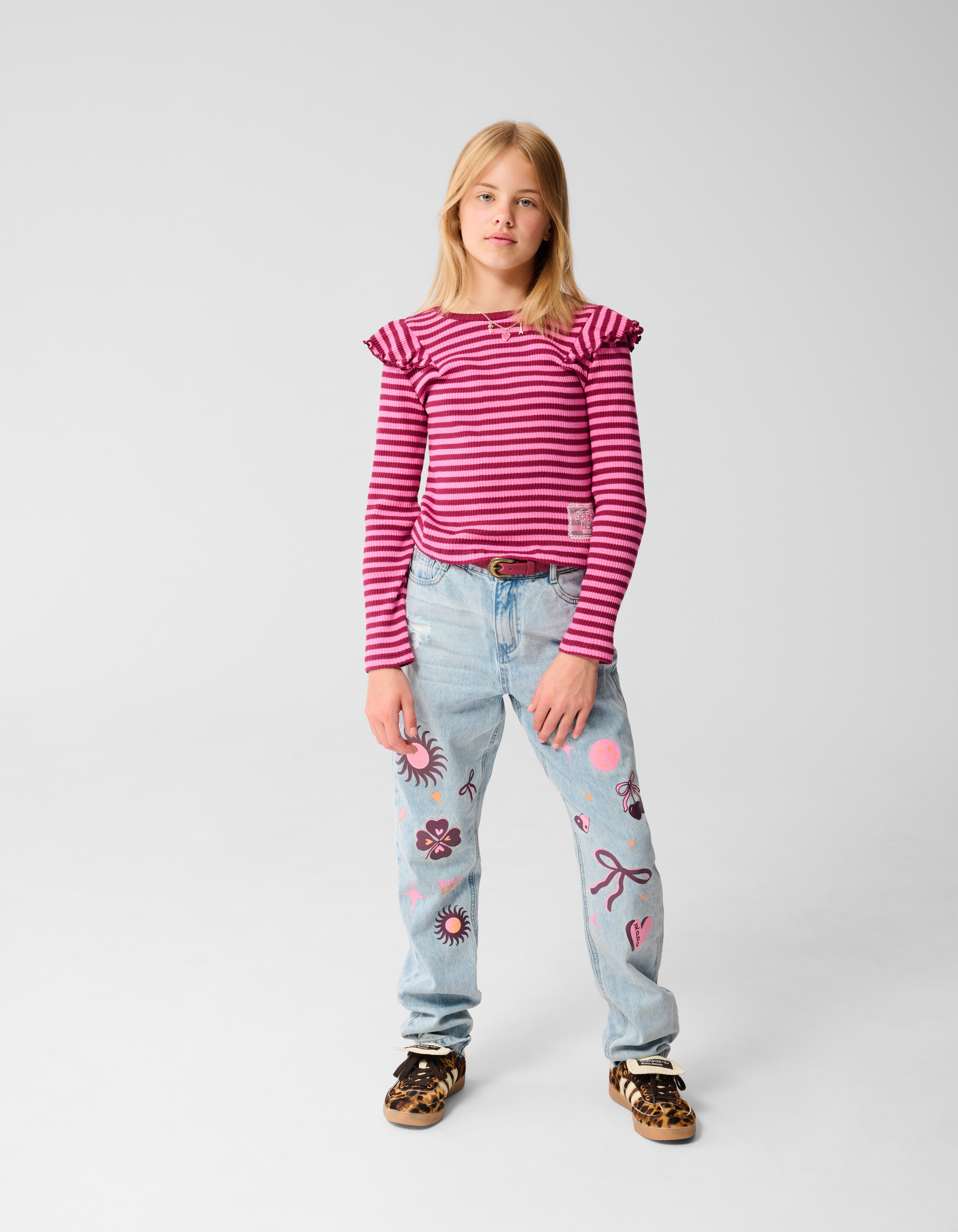 Gestreiftes Rüschentop Dunkelrot SHOEBY GIRLS
