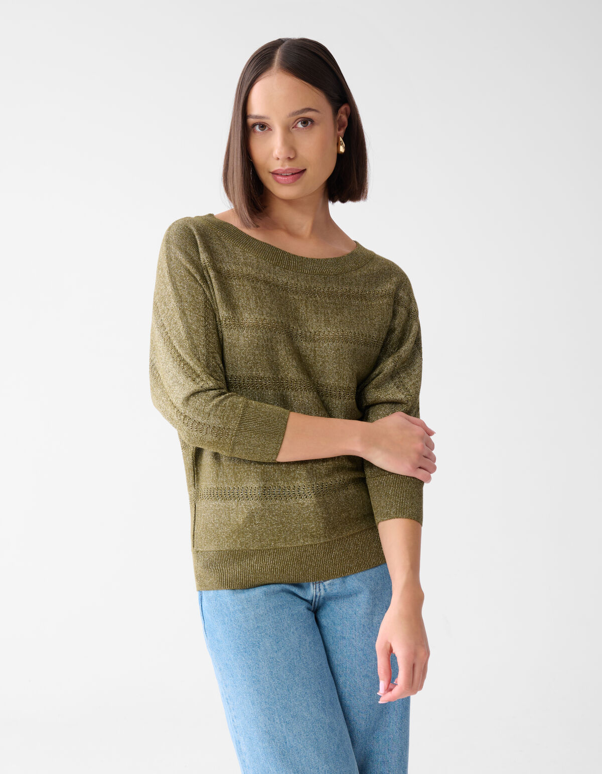 Glitzer ajour Fledermausärmel Pullover grün SHOEBY WOMEN