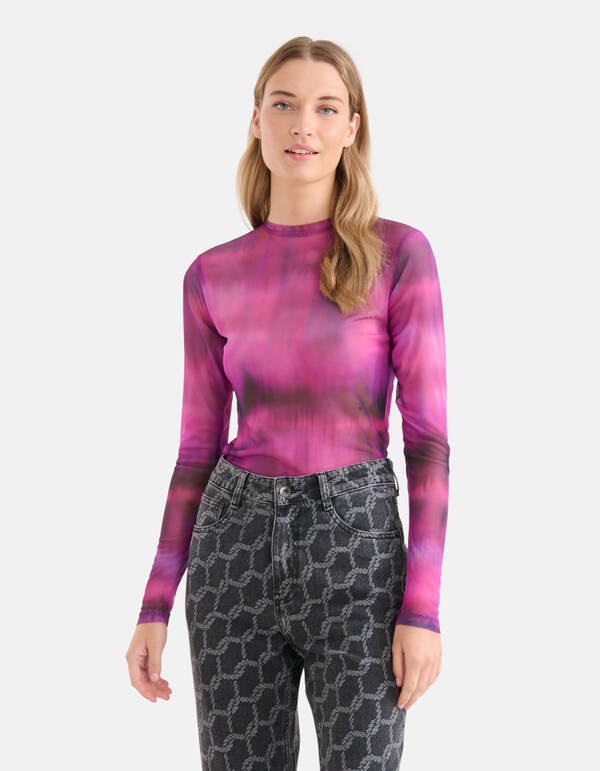 Blurry Stripe Mesh Top Pink SHOEBY WOMEN