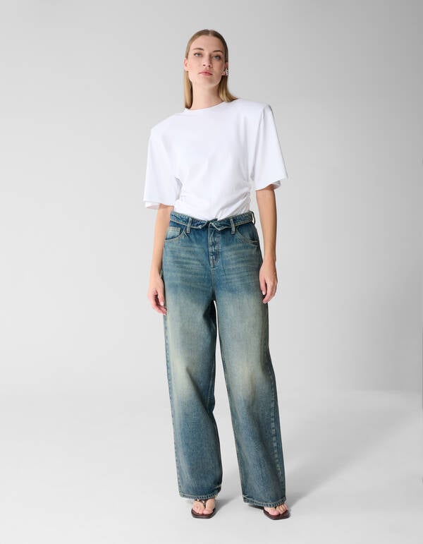 Folded Waistband Baggy Fit Jeans Dunkelblau SHOEBY WOMEN