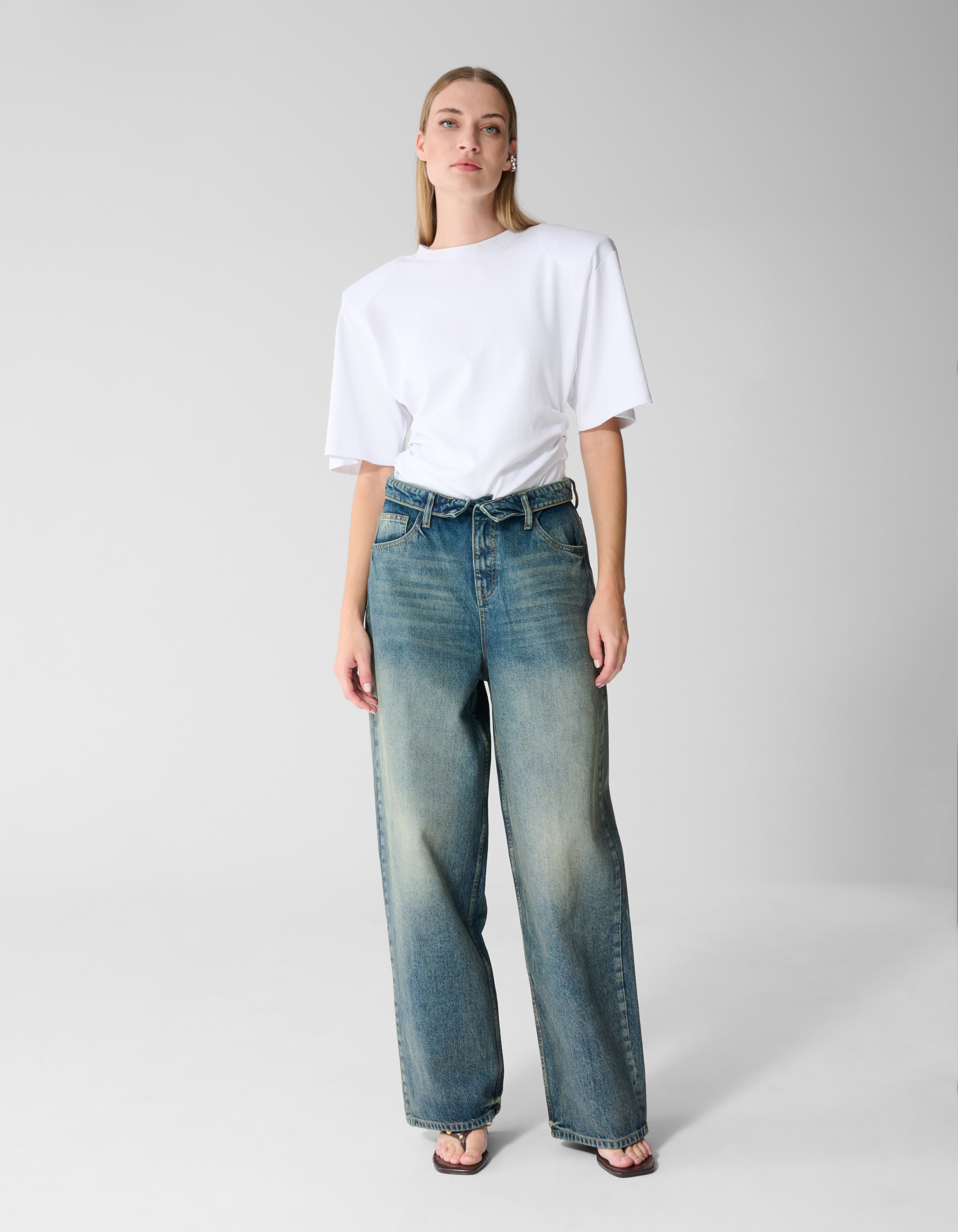 Folded Waistband Baggy Fit Jeans Dunkelblau SHOEBY WOMEN
