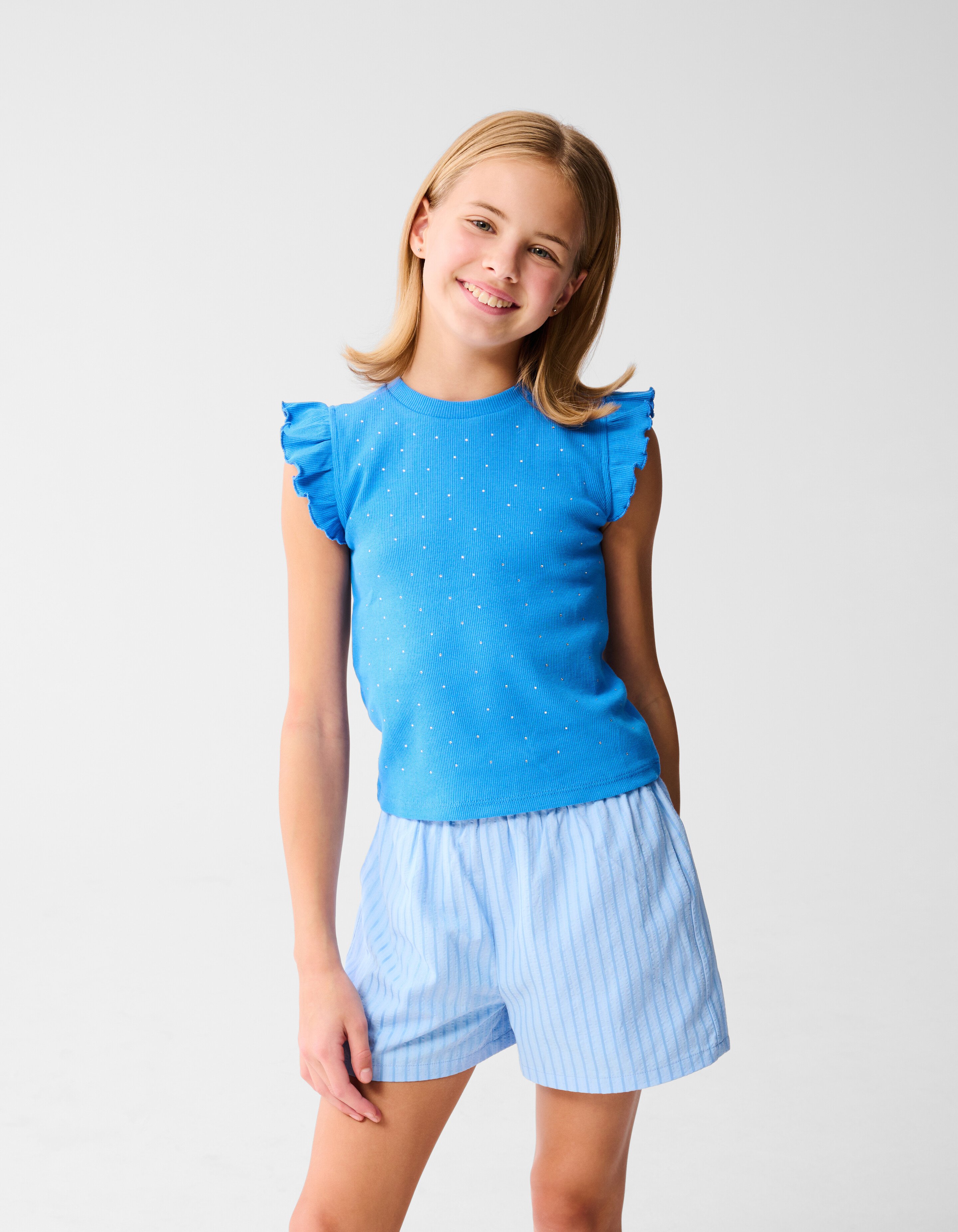 Strass-Rüschen-Top Blau SHOEBY GIRLS