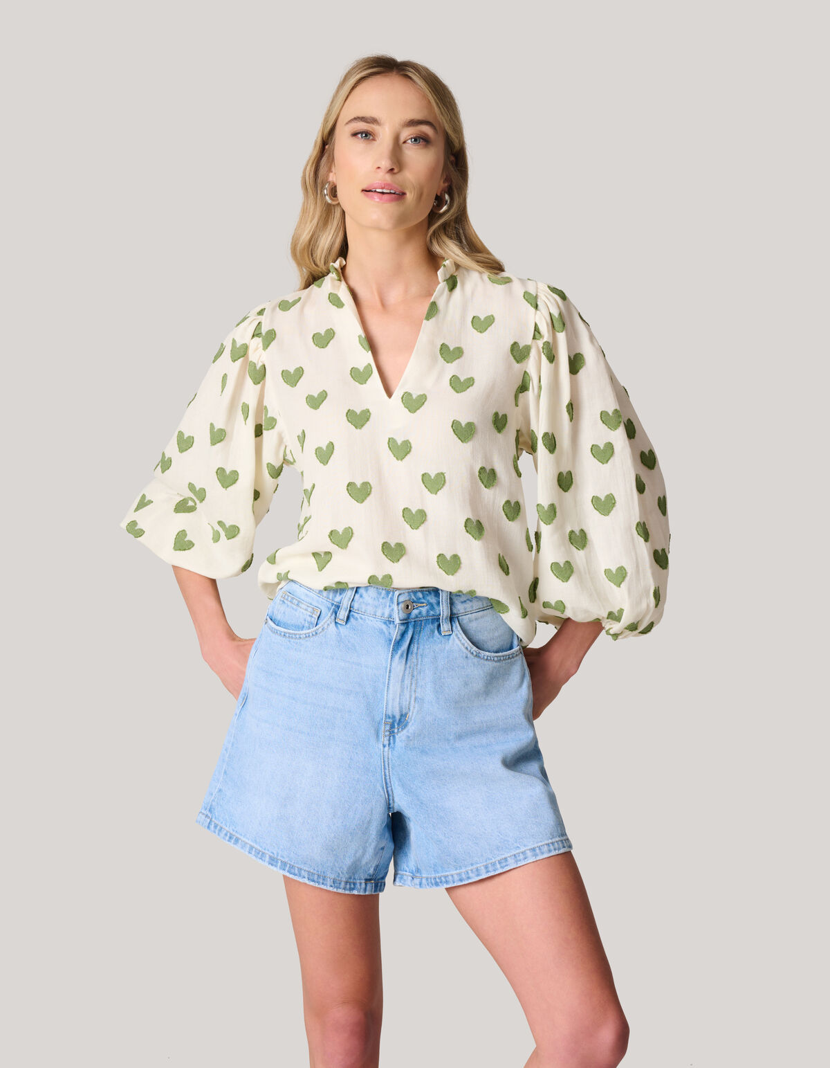 Bedruckte Herzbluse Off White SHOEBY WOMEN