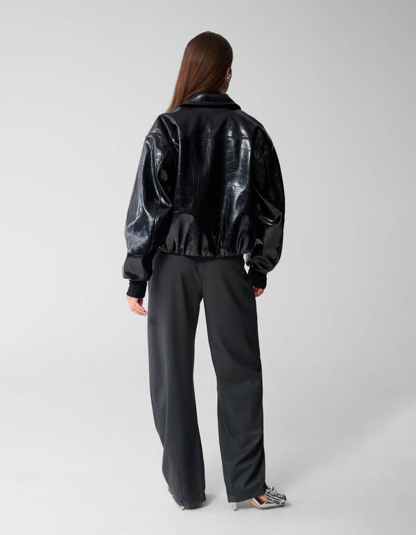 Oversized Croco Bomber Jacke Schwarz SHOEBY WOMEN