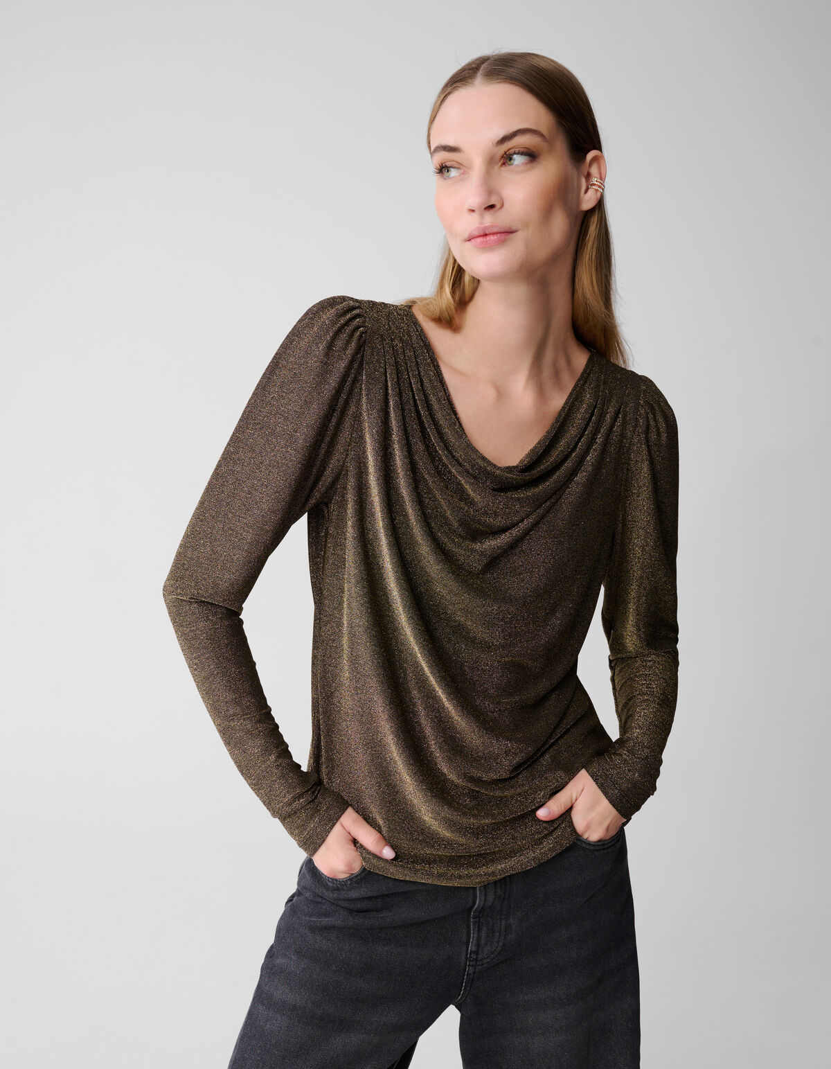 Glitzer-Drapiertes Top in Gold SHOEBY WOMEN