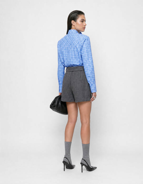 Karierte Bow-Bluse Blau SHOEBY WOMEN