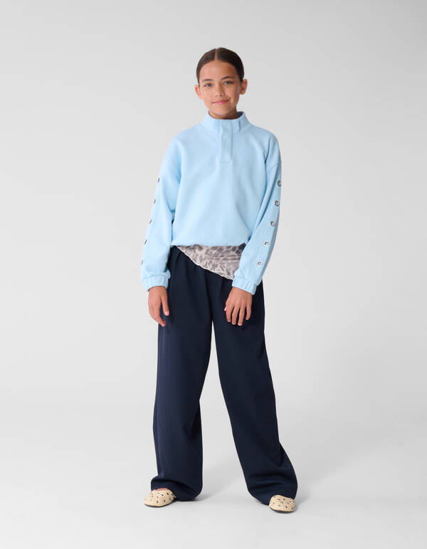 Eyelet Wide Leg Stoffhose Dunkelblau SHOEBY GIRLS