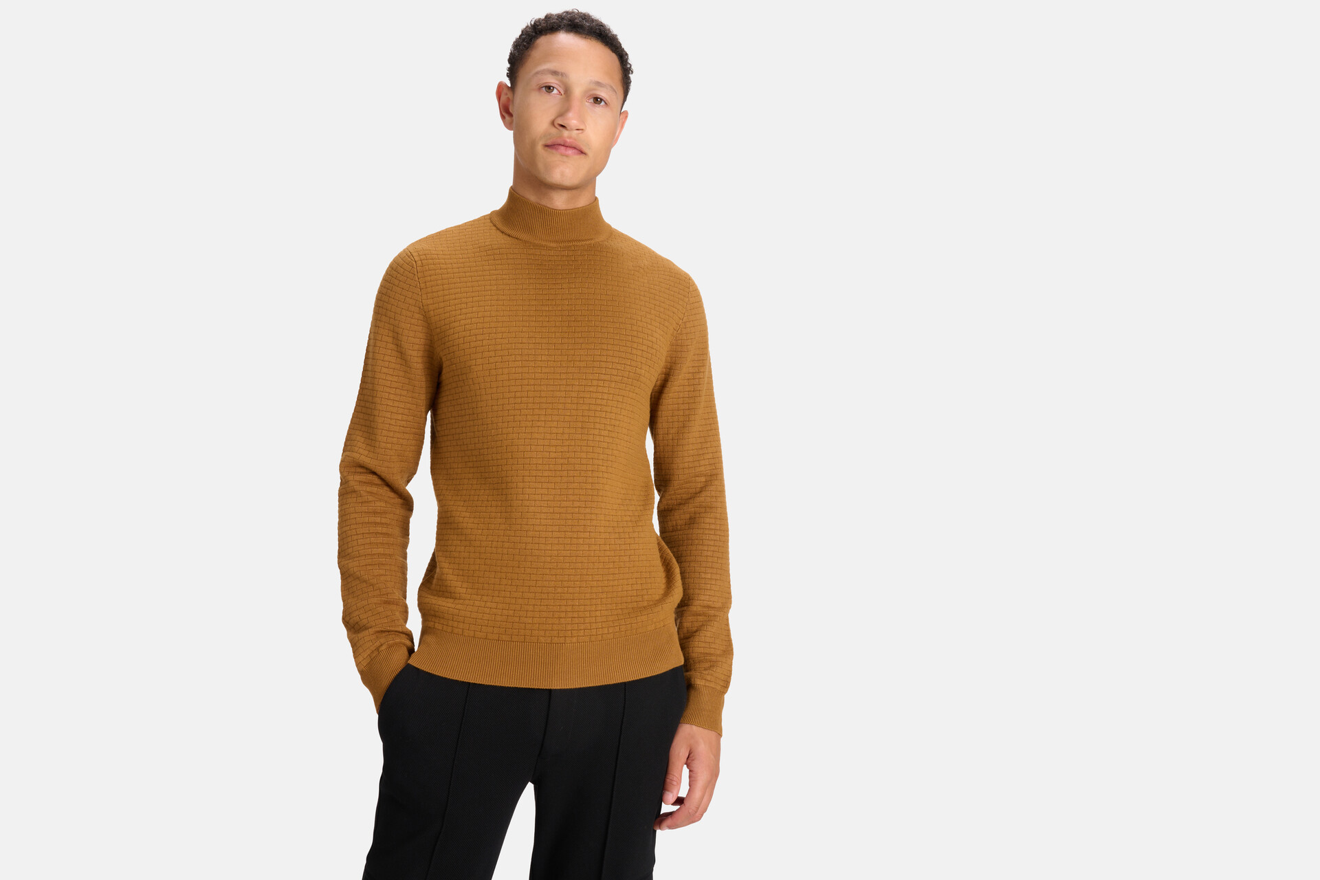 Rollkragenpullover mit Blockmuster Braun SHOEBY MEN