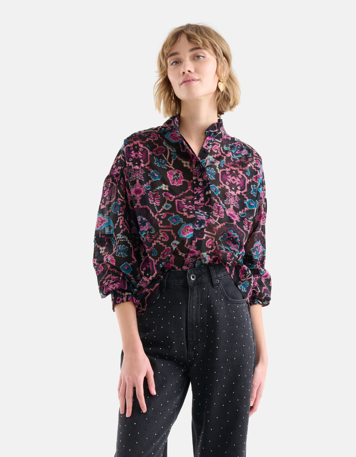 Bluse mit grafischem Druck Schwarz SHOEBY WOMEN