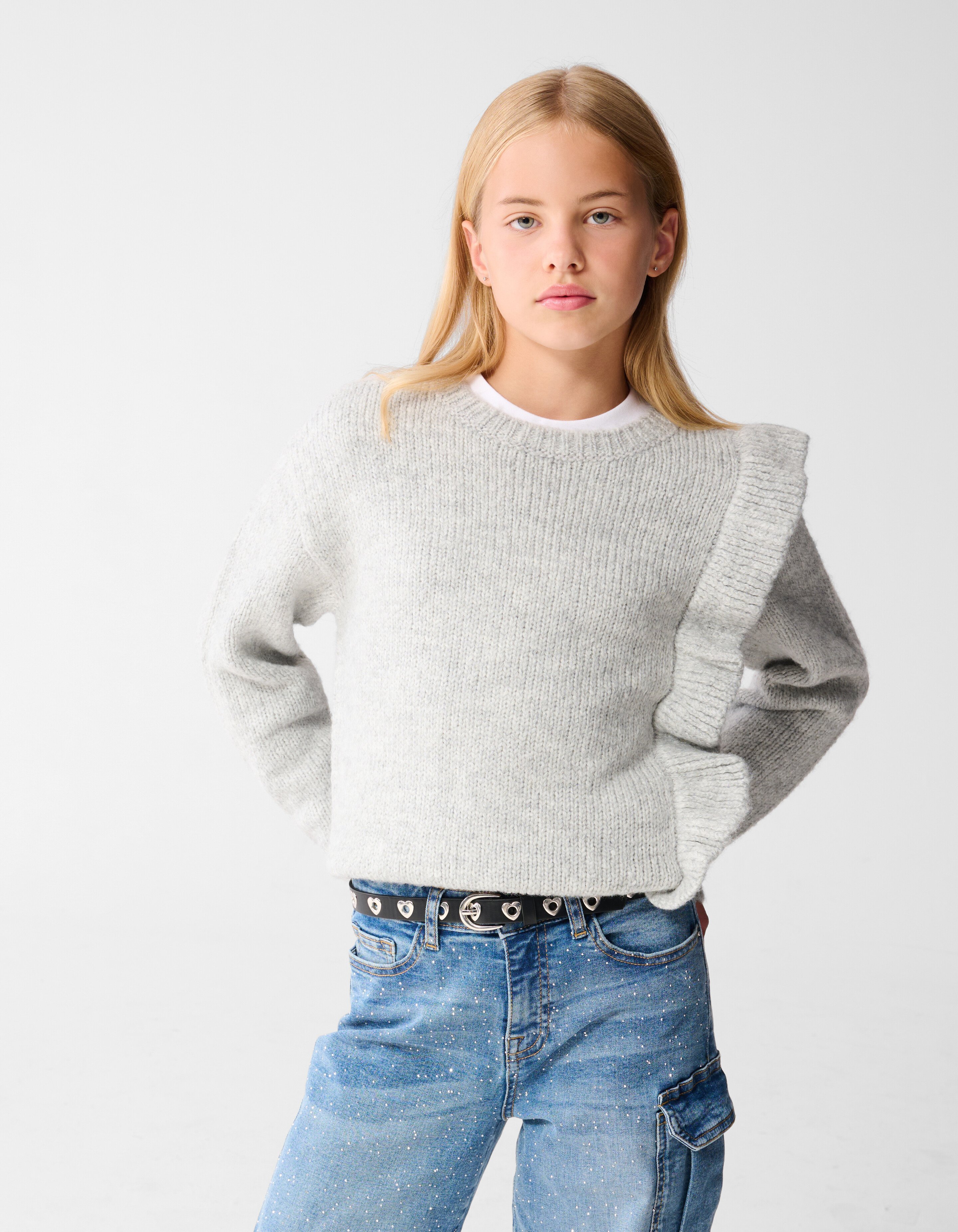 Rüsch Pullover Hellgrau SHOEBY GIRLS