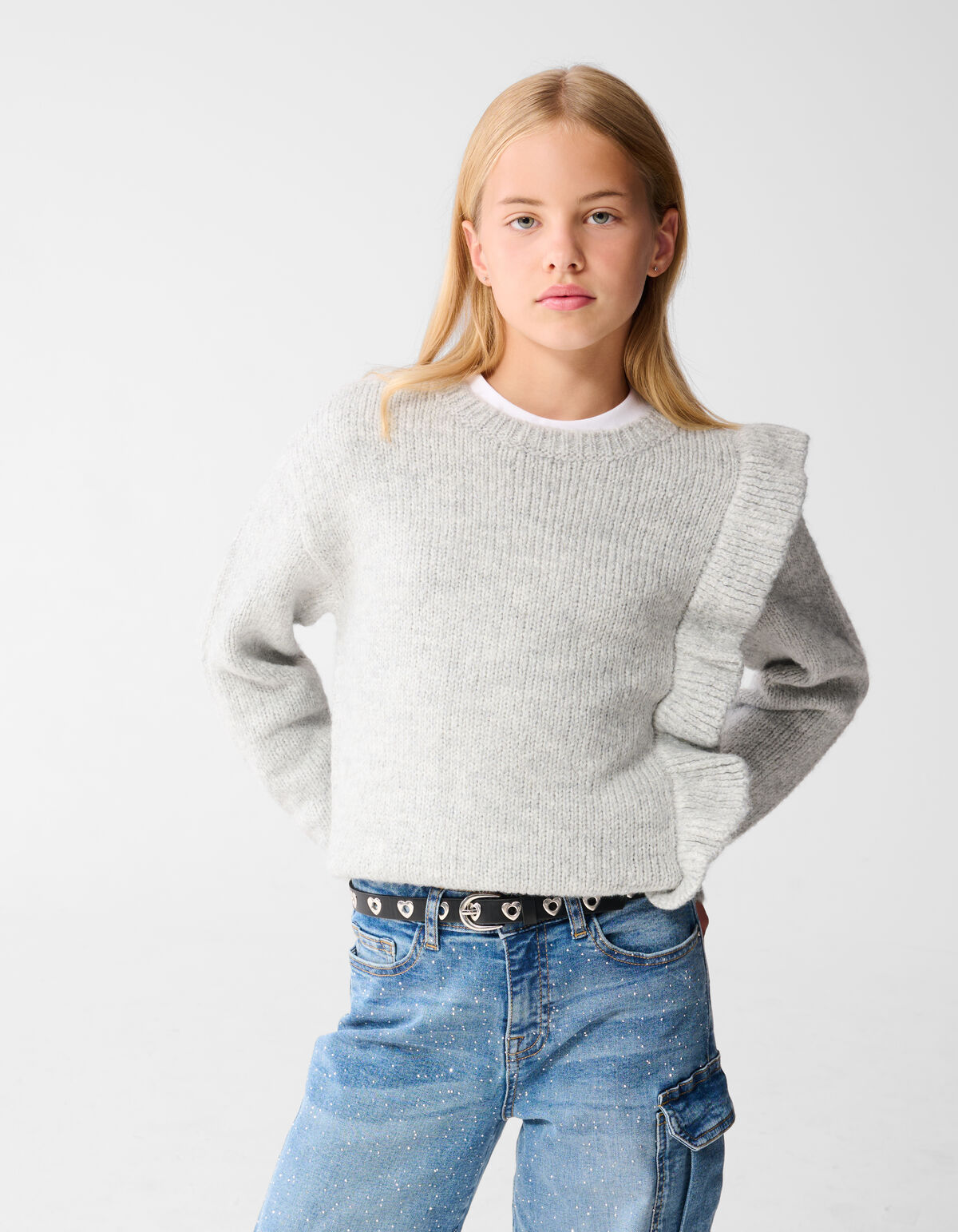 Rüsch Pullover Hellgrau SHOEBY GIRLS