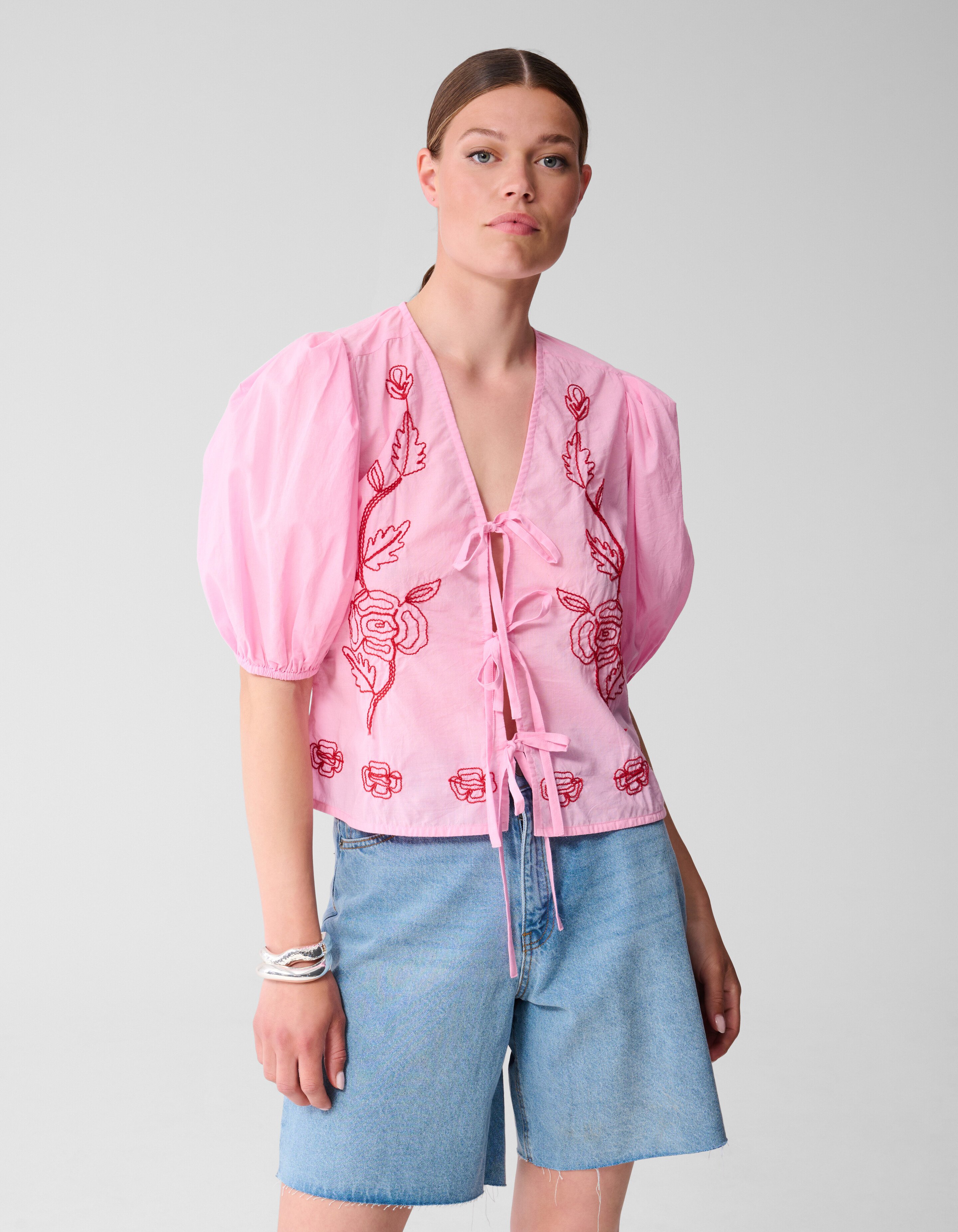 Bluse mit Stickerei Hellrosa SHOEBY WOMEN